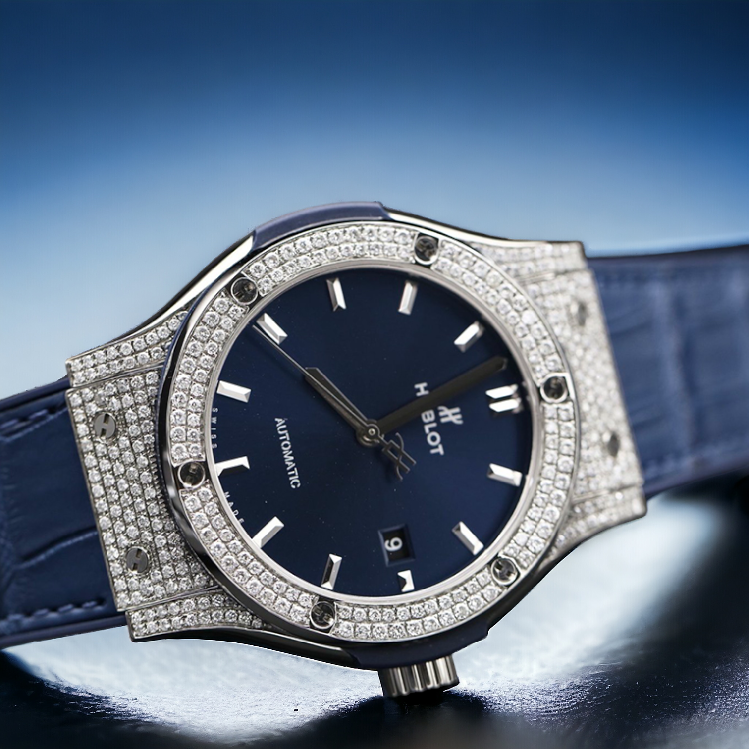 Classic Fusion – 42 mm – Titanium – Blue Dial – Custom Pavé Diamond-Set Iced Out