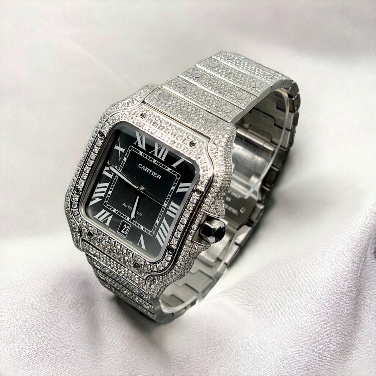Santos Iced Out Diamond– Large – Grey Dial