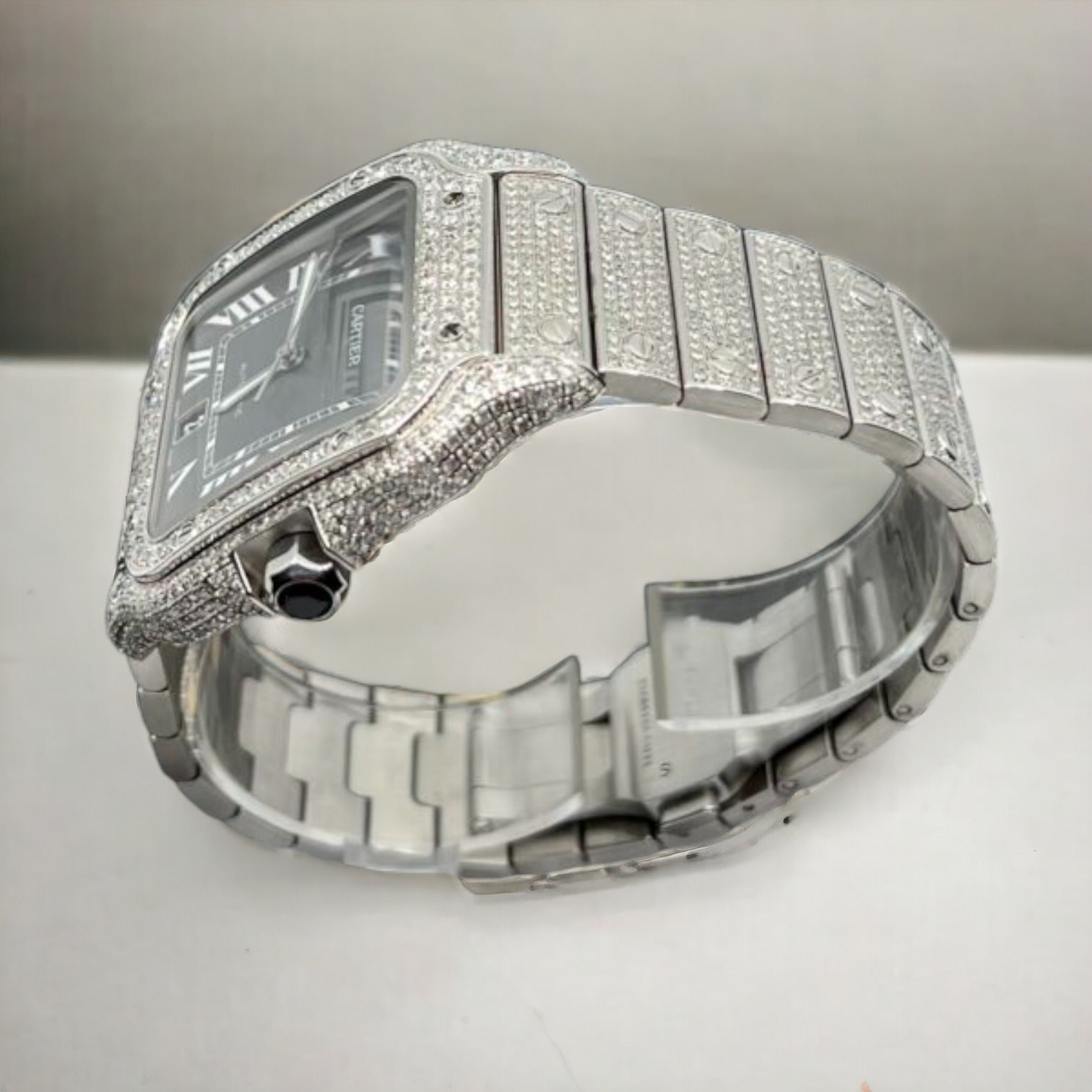 Santos Iced Out Diamond– Large – Grey Dial