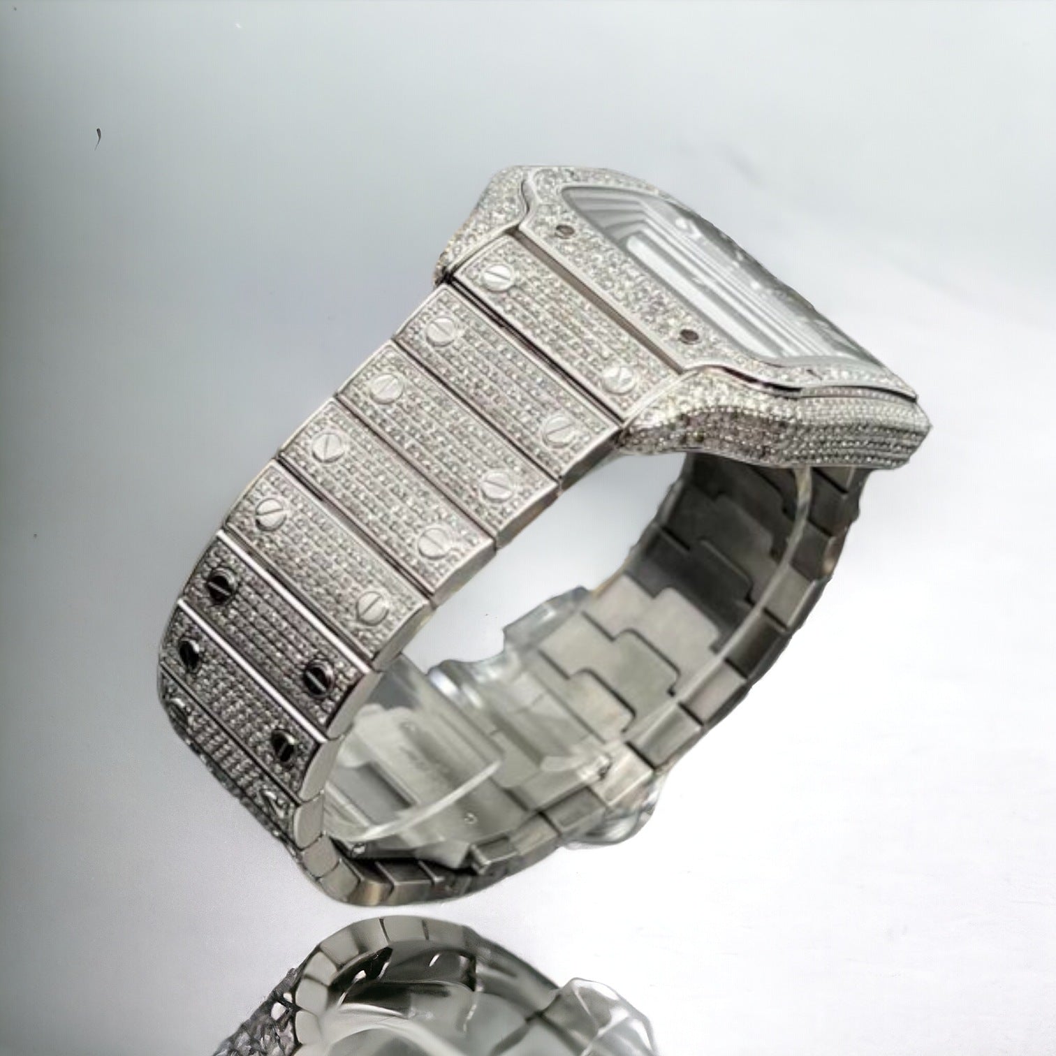 Santos Iced Out Diamond– Large – Grey Dial