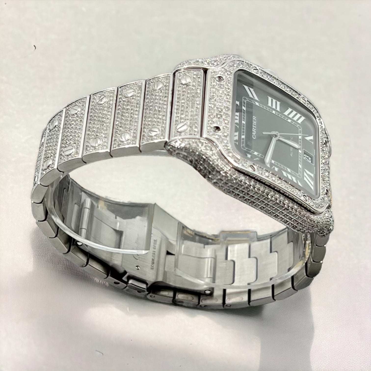 Santos Iced Out Diamond– Large – Grey Dial