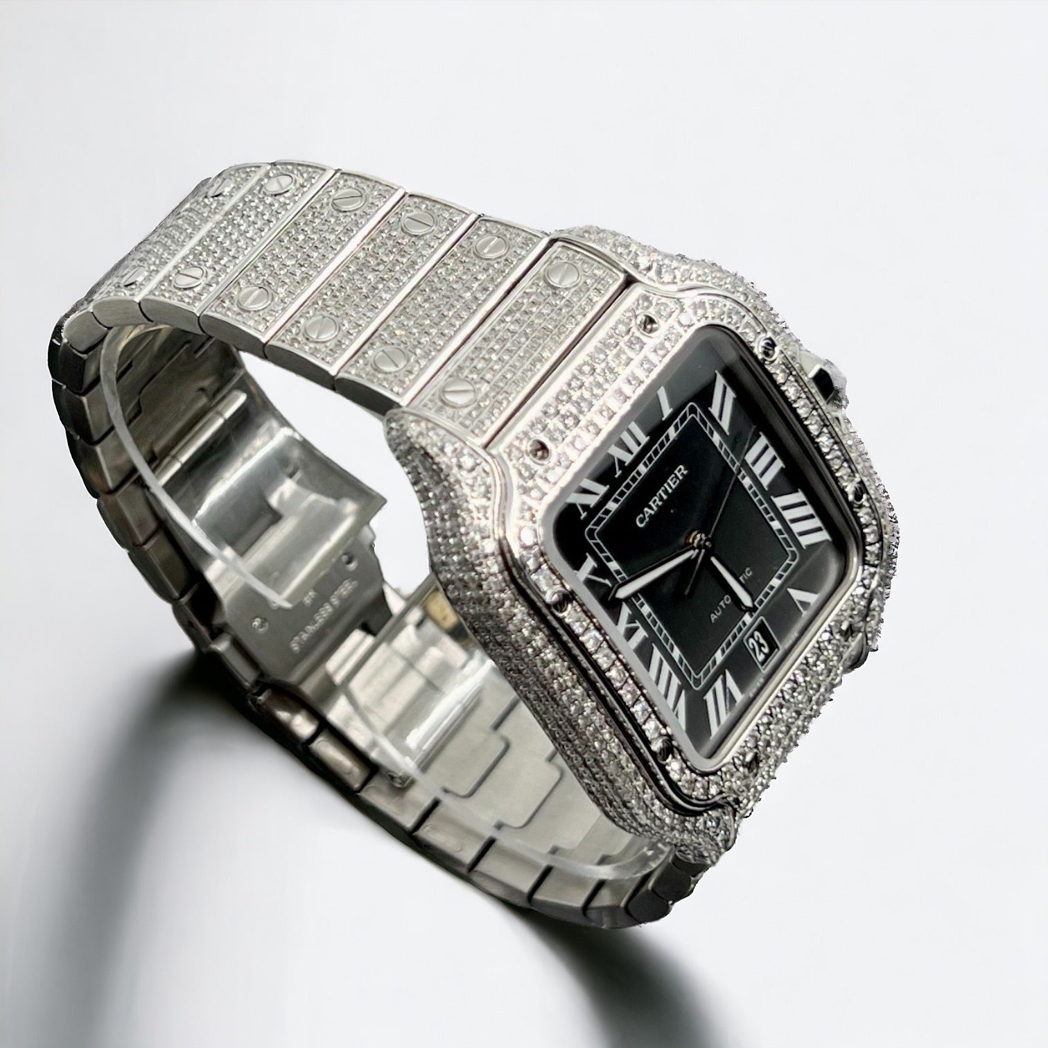 Santos Iced Out Diamond– Large – Grey Dial