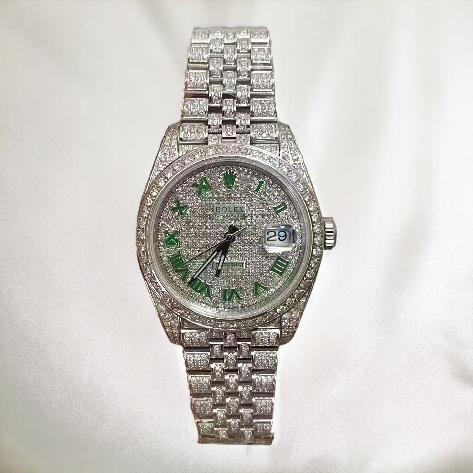 Datejust 41 GREEN Enamel roman FULLY ICED OUT