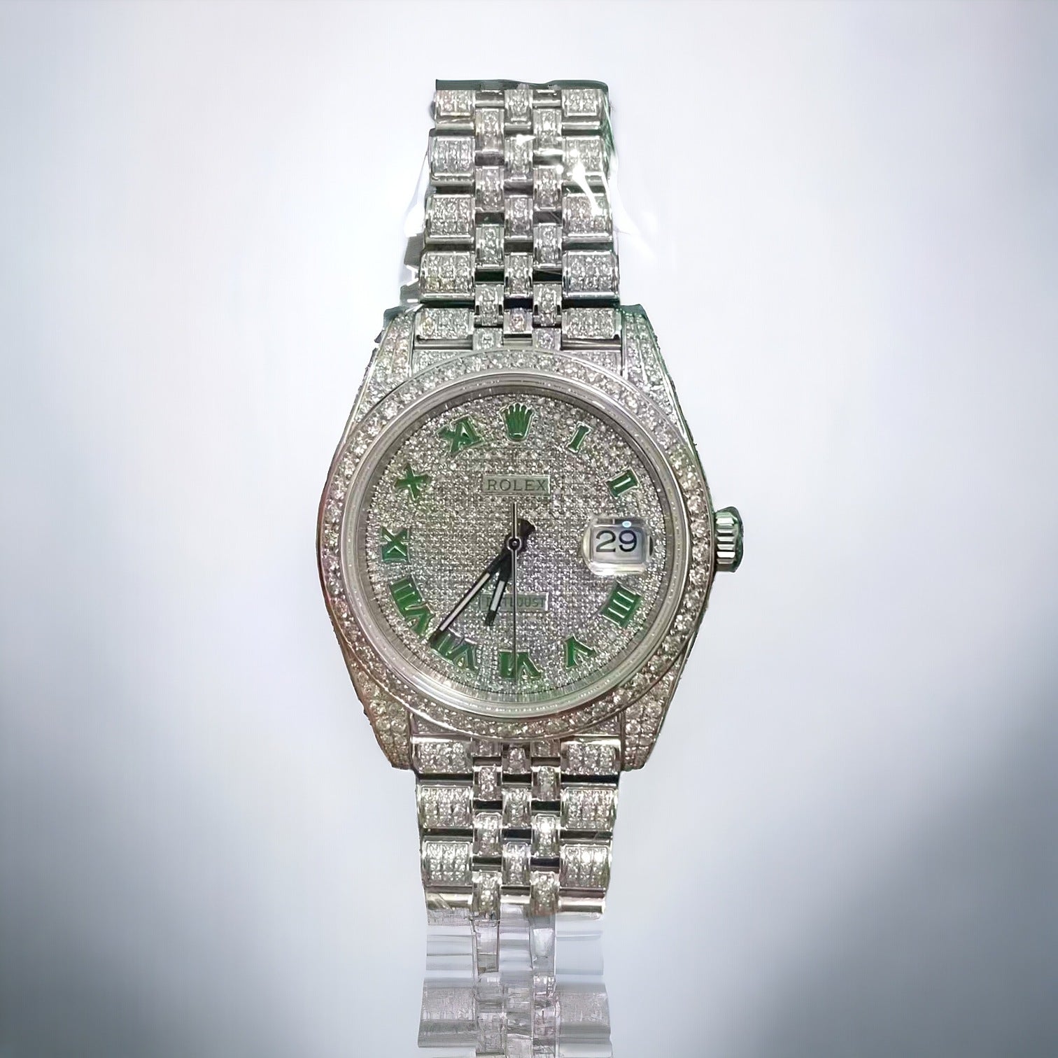 Datejust 41 GREEN Enamel roman FULLY ICED OUT