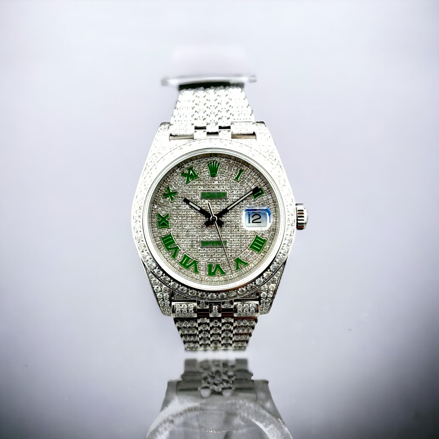 Datejust 41 GREEN Enamel roman FULLY ICED OUT