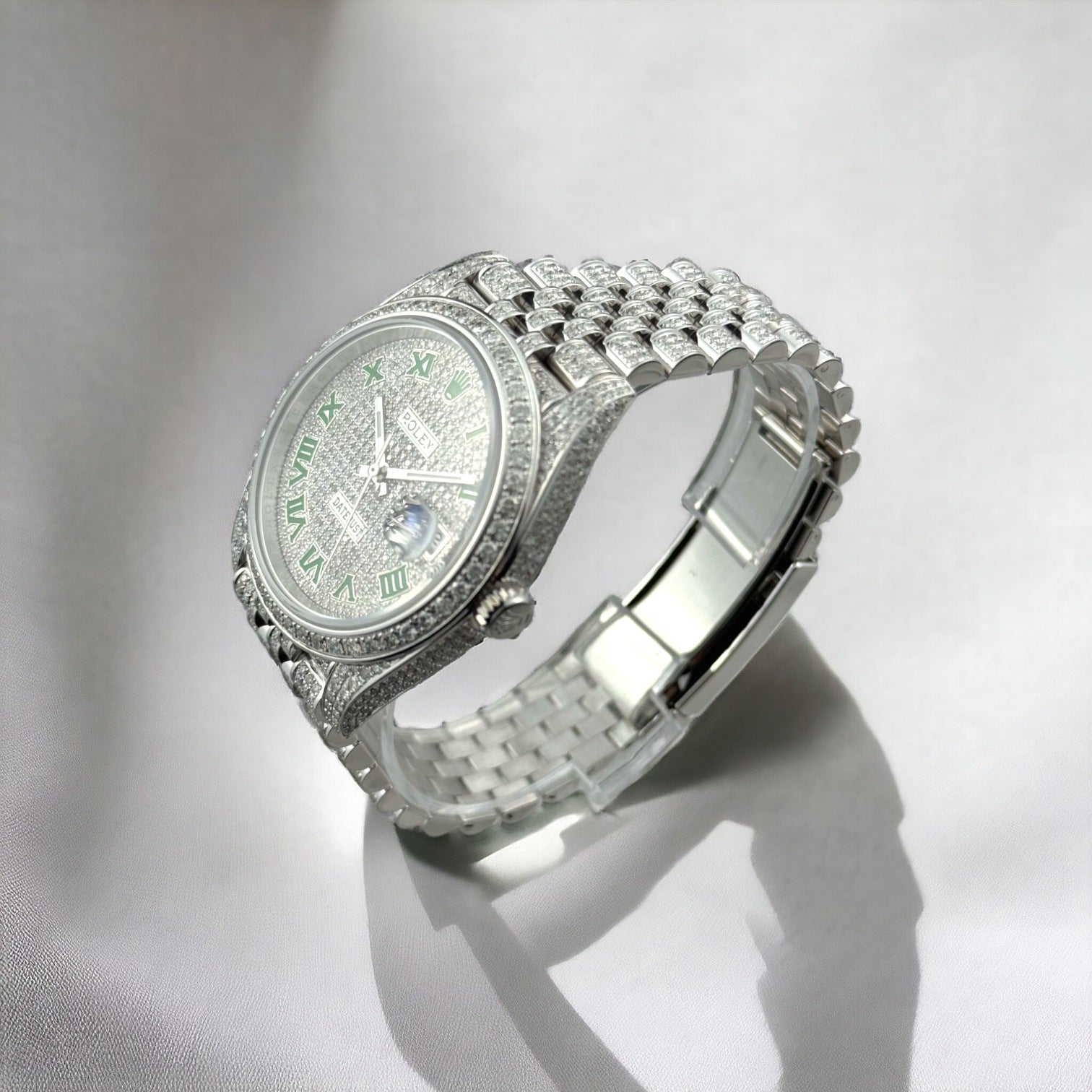 Datejust 41 GREEN Enamel roman FULLY ICED OUT