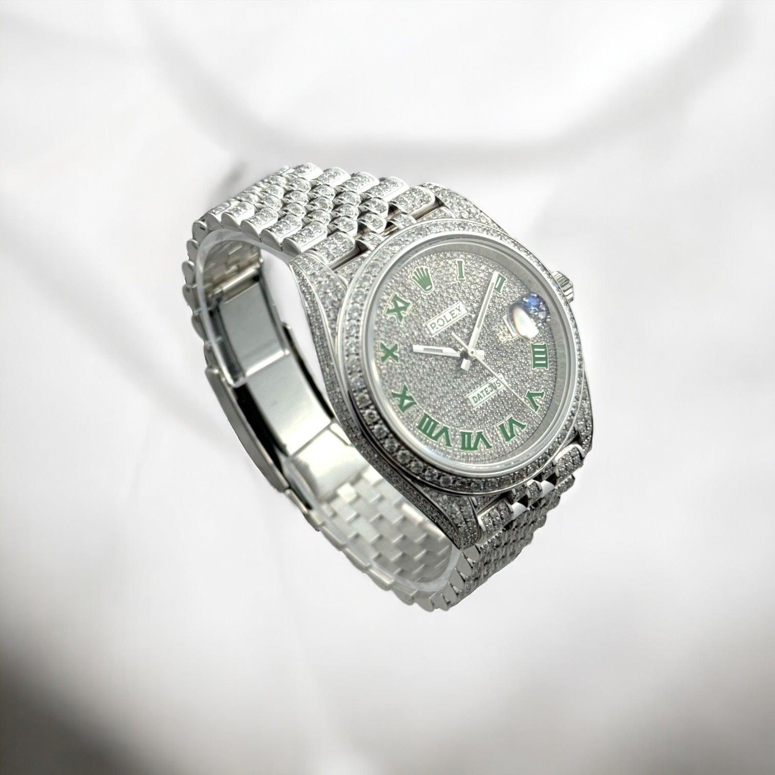 Datejust 41 GREEN Enamel roman FULLY ICED OUT