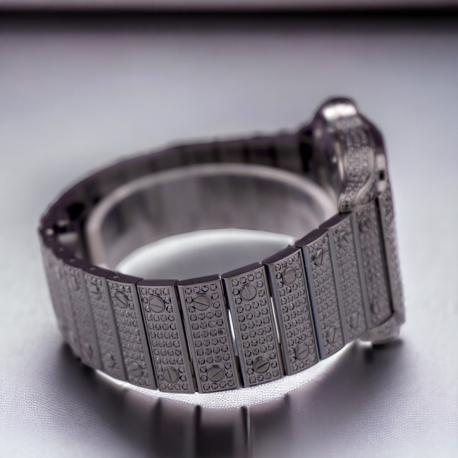 Santos De Cartier Black PVD Iced Out Diamonds Roman Dial - Custom Pave