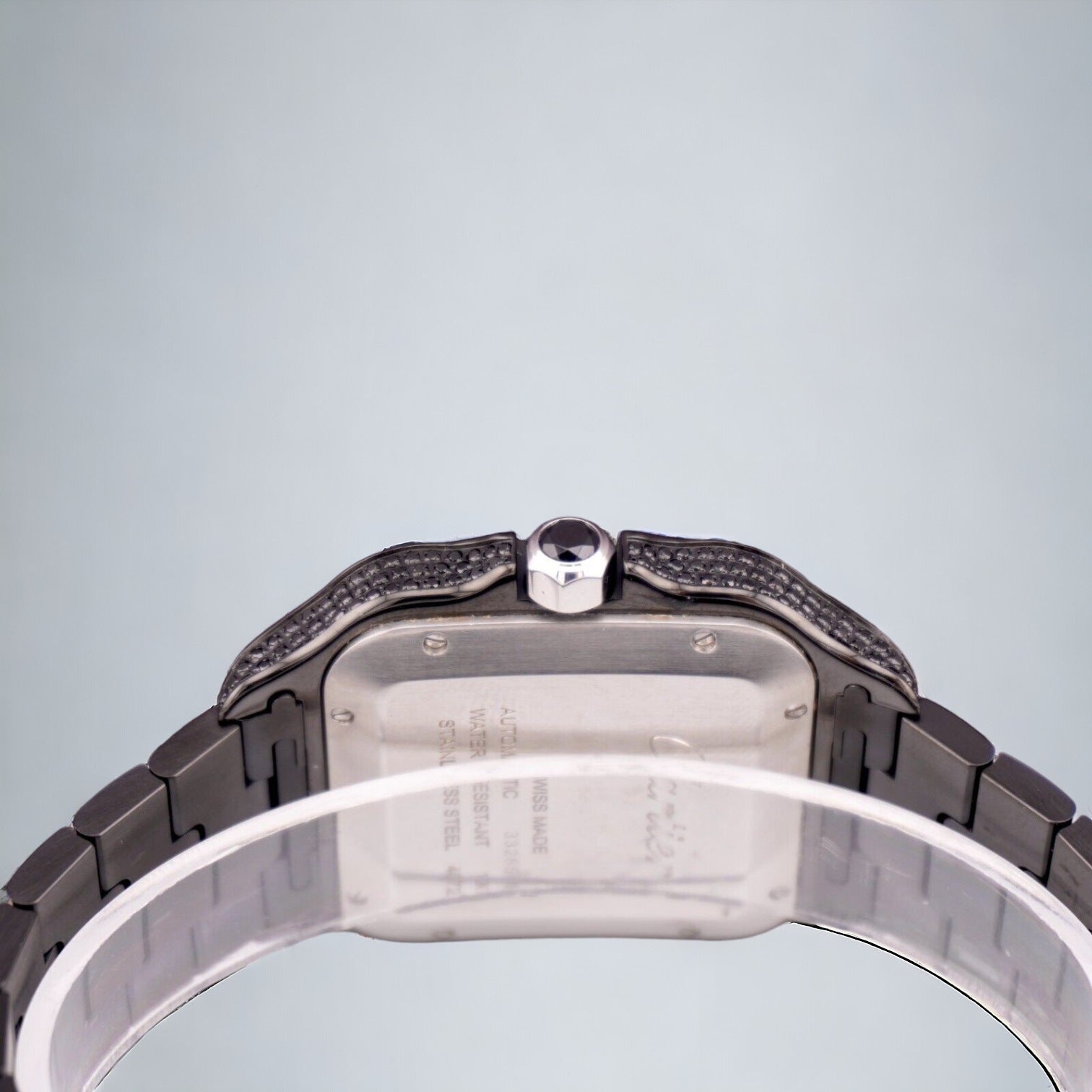 Santos De Cartier Black PVD Iced Out Diamonds Roman Dial - Custom Pave