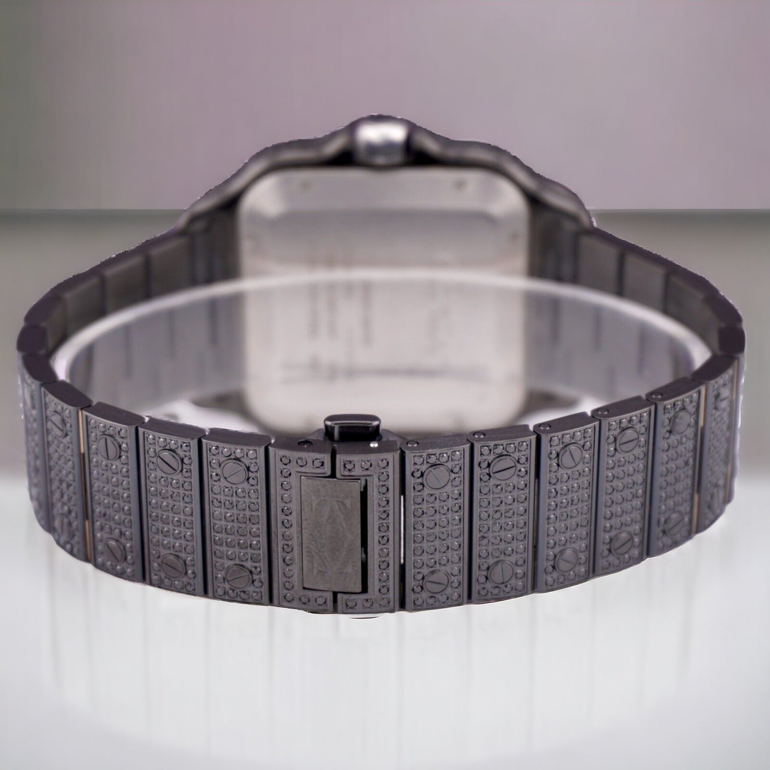 Santos De Cartier Black PVD Iced Out Diamonds Roman Dial - Custom Pave