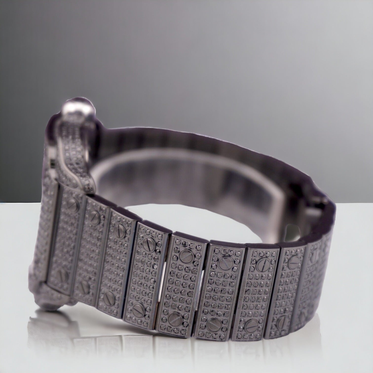 Santos De Cartier Black PVD Iced Out Diamonds Roman Dial - Custom Pave