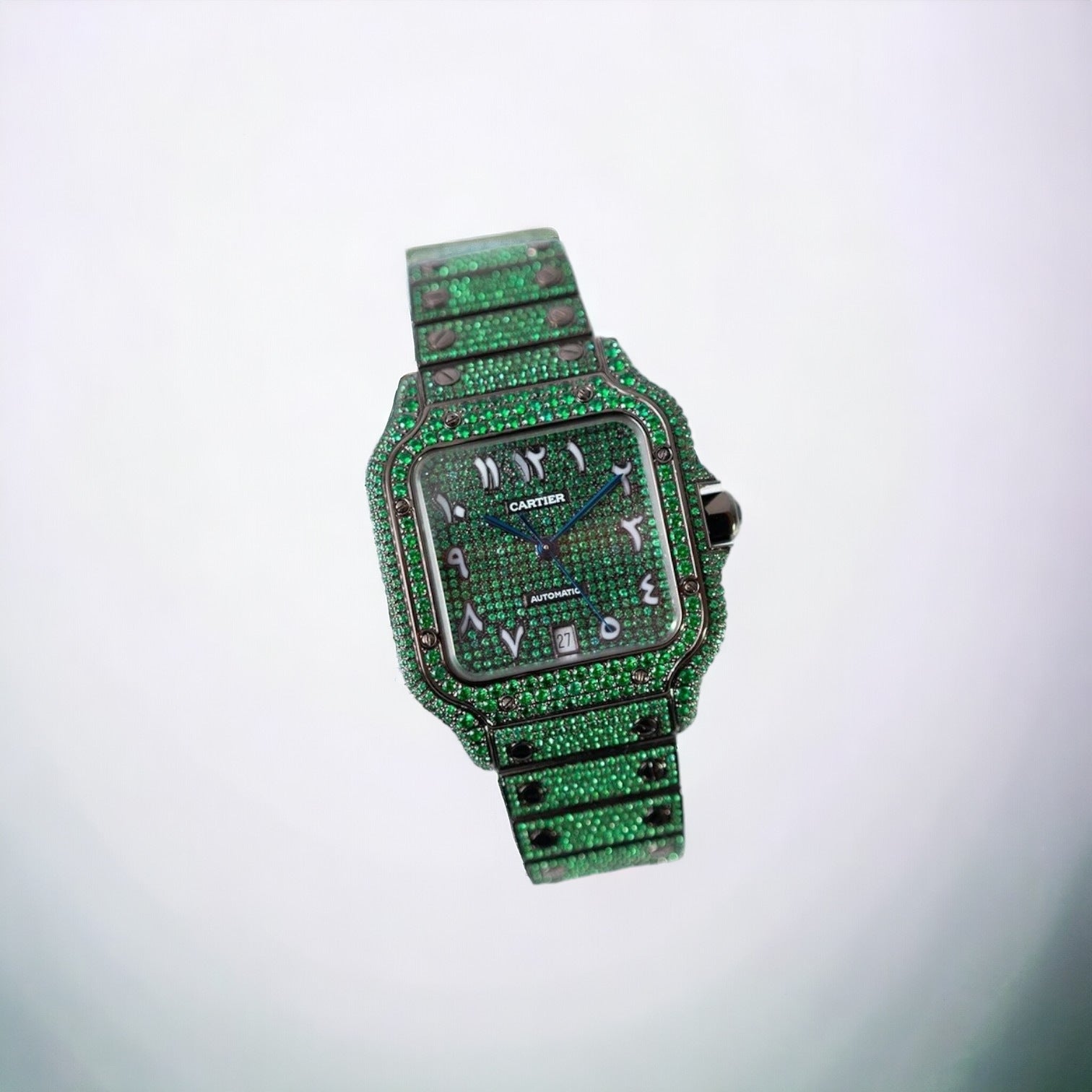 Santos De Cartier Full Iced out – Diamonds – Green Emeralds Arabic - Custom