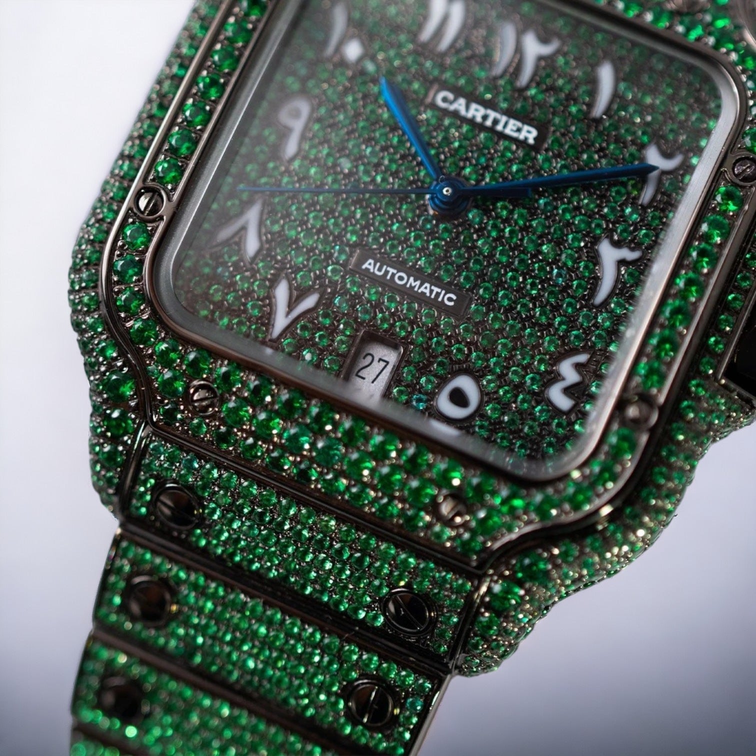 Santos De Cartier Full Iced out – Diamonds – Green Emeralds Arabic - Custom