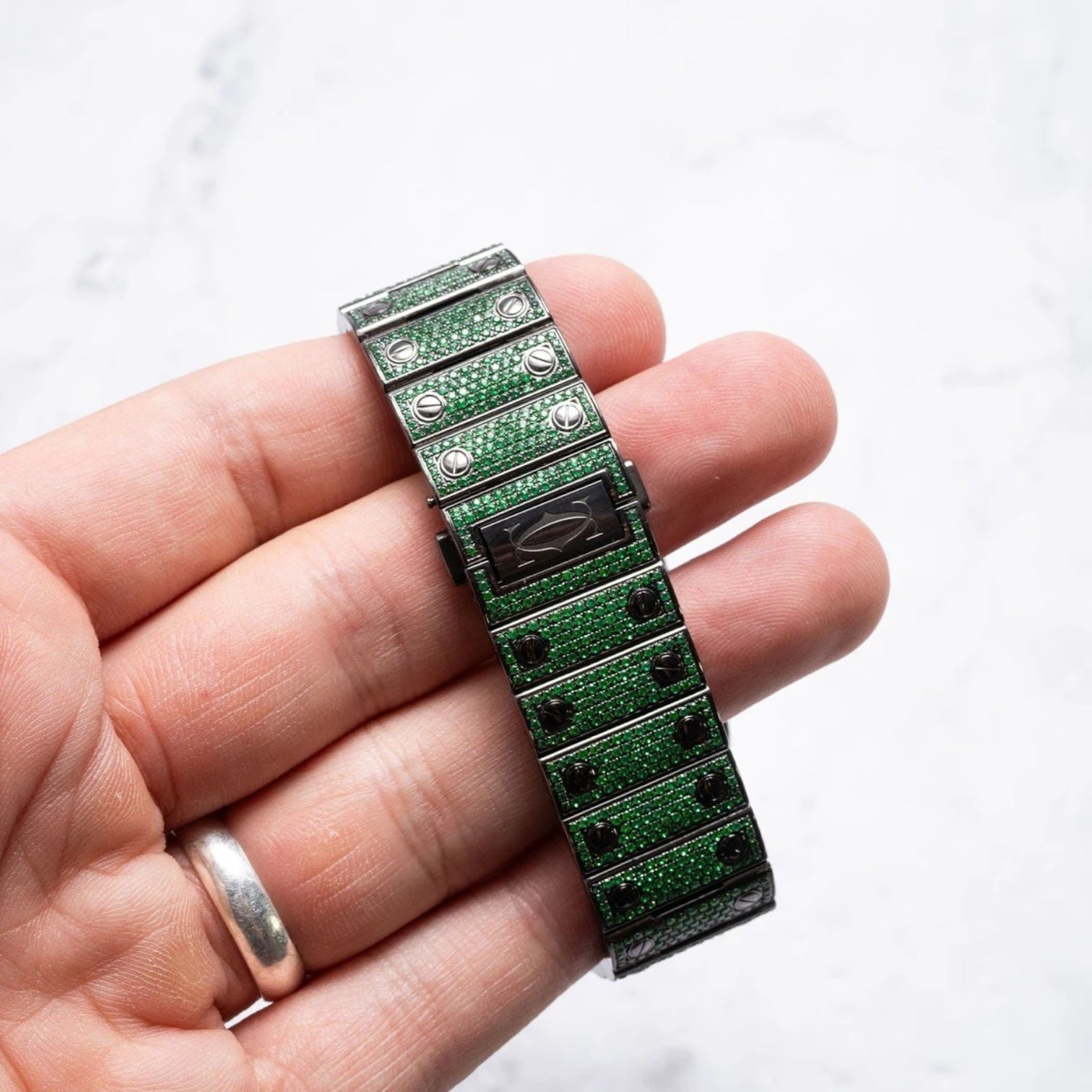 Santos De Cartier Full Iced out – Diamonds – Green Emeralds Arabic - Custom