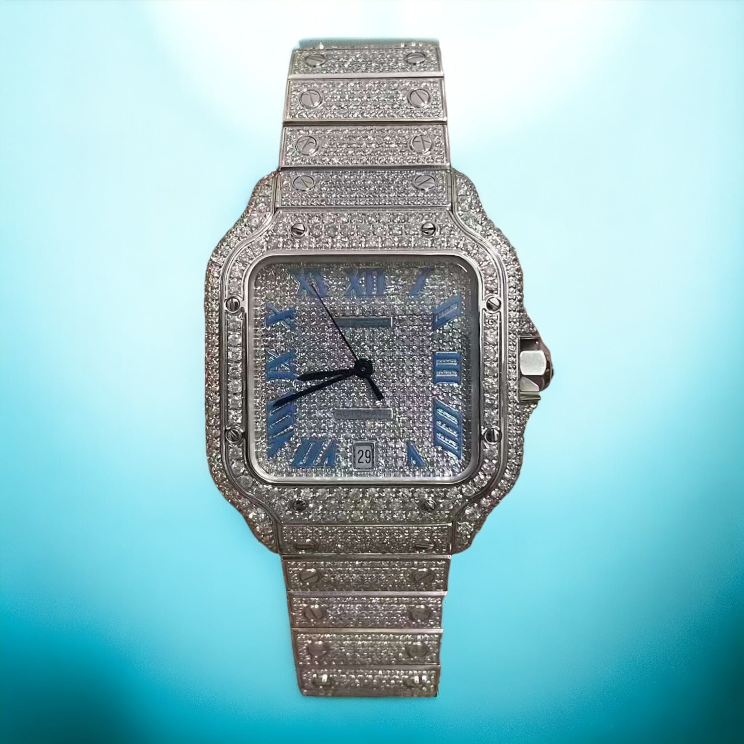 Santos Fully Iced Out - Custom Baby Blue Enamel Pave Dial