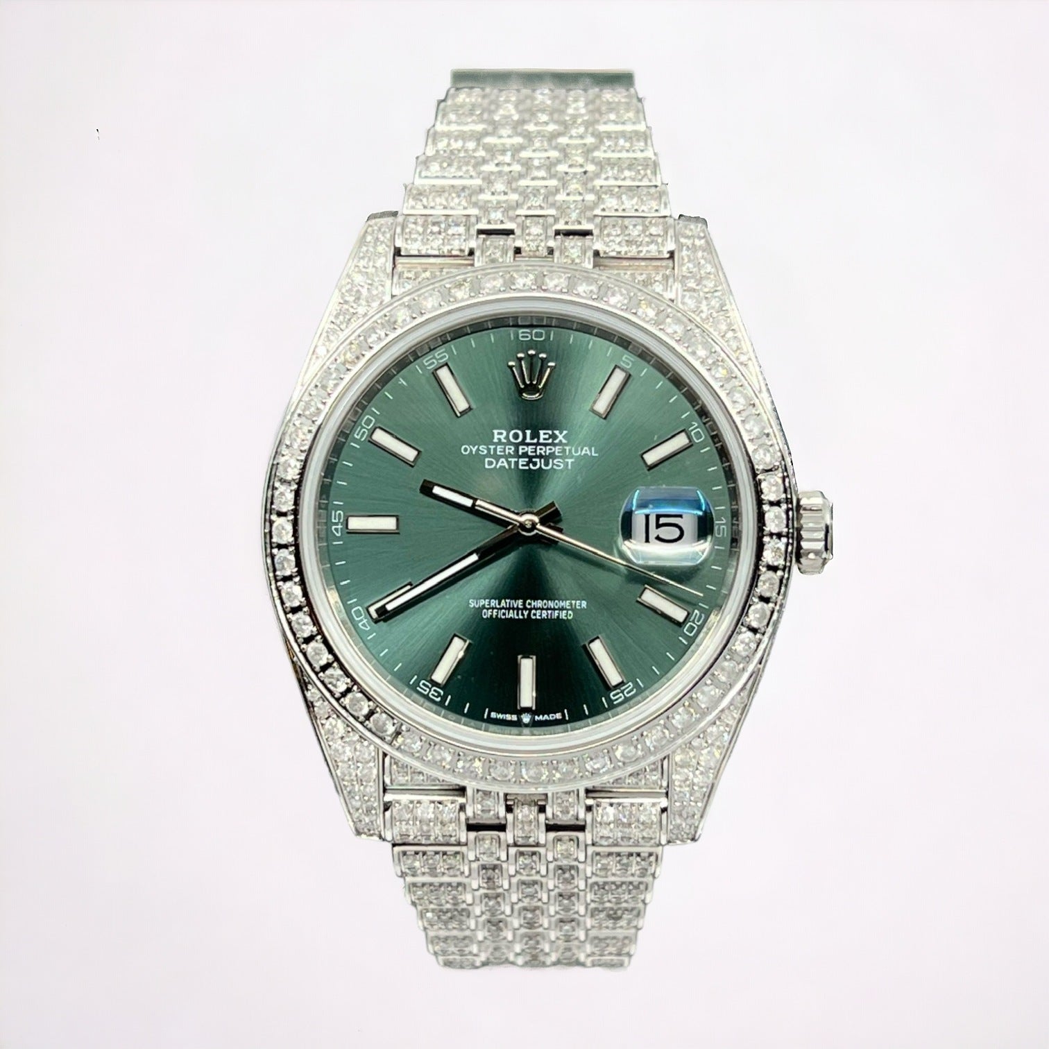 Datejust 41 Full Iced out – Diamonds – Green Dial – Jubilee
