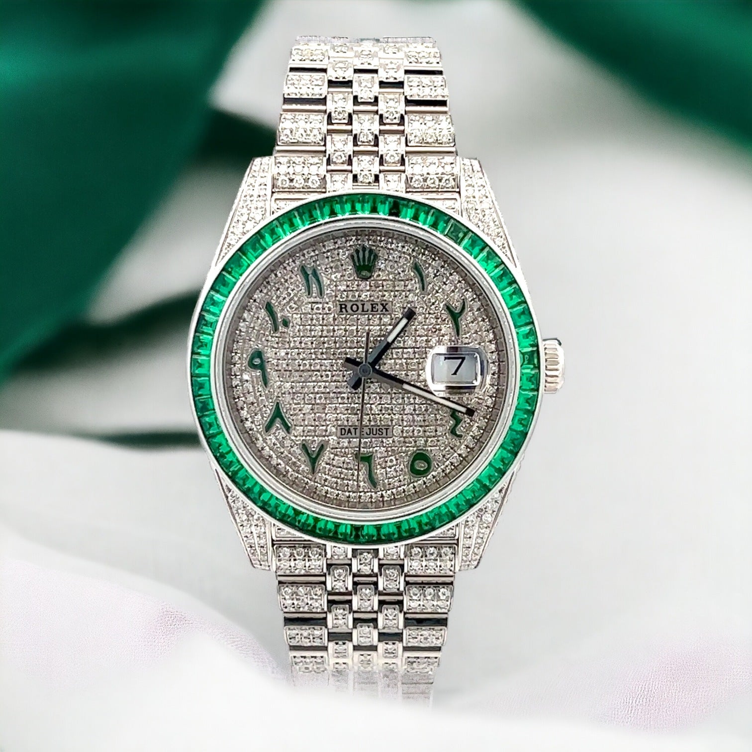 Datejust 41 Full Iced out – emerald bezel green arabic dial
