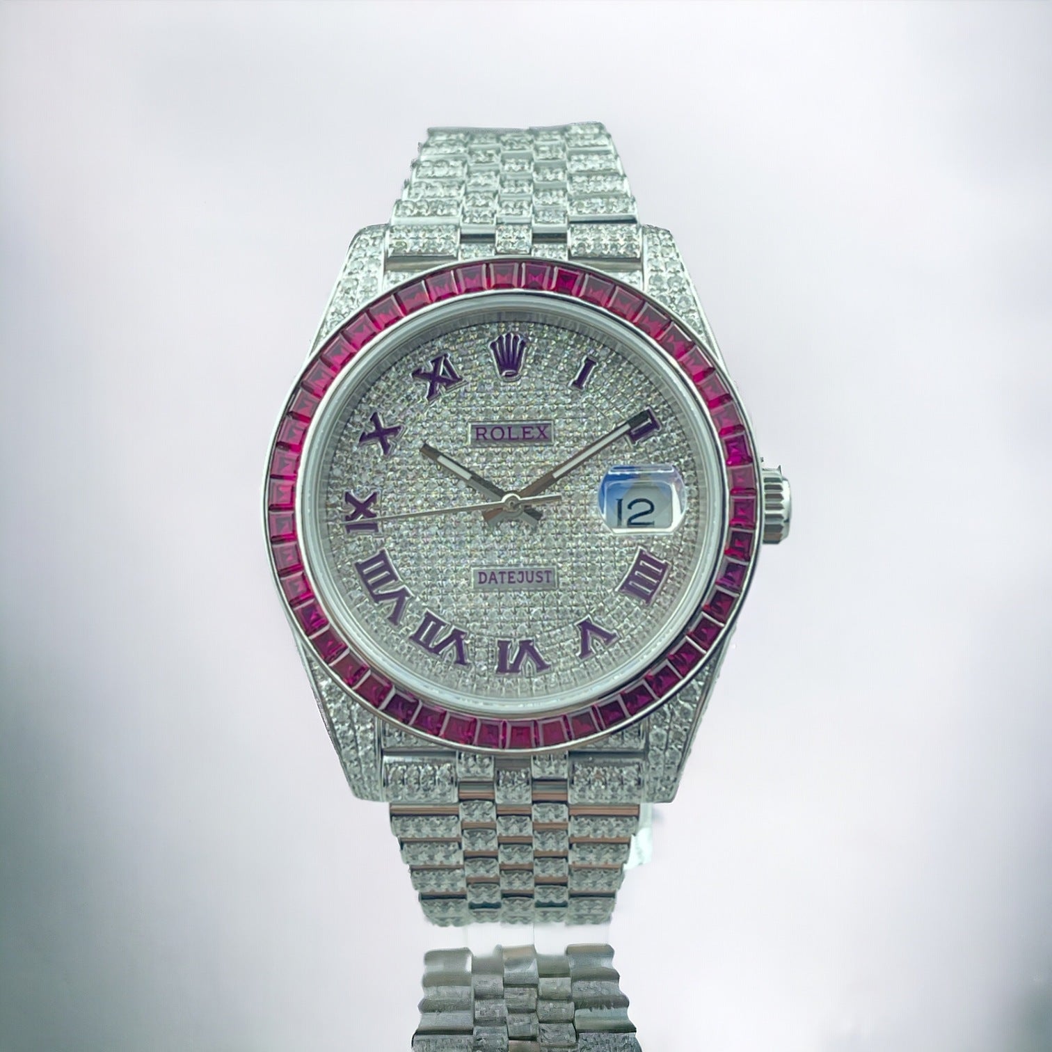 Datejust 41 Full Iced out – Ruby bezel - Red roman dial