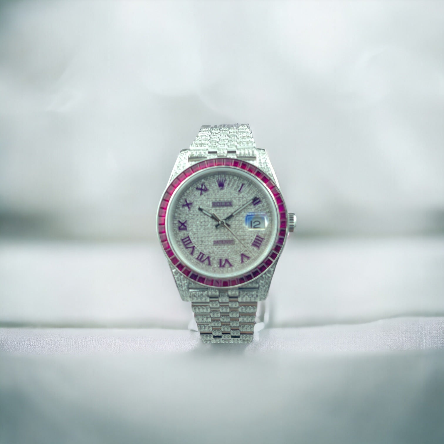 Datejust 41 Full Iced out – Ruby bezel - Red roman dial