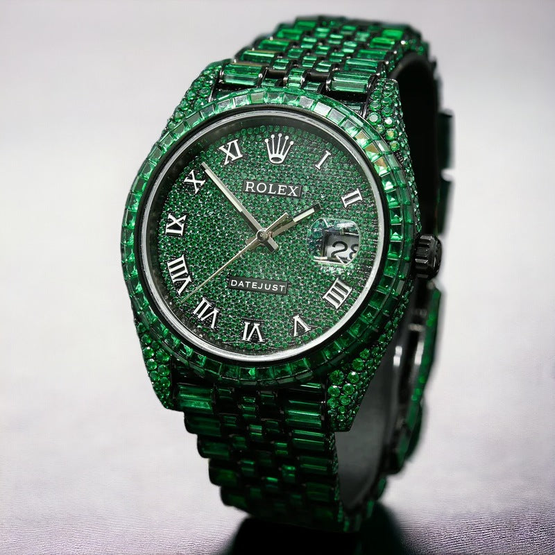 Datejust 41 Full Iced out – Diamonds – Green Emeralds - Roman