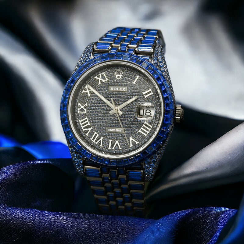 Datejust 41 Full Iced out – BLACK & BLUE SAPPHIRE - Roman