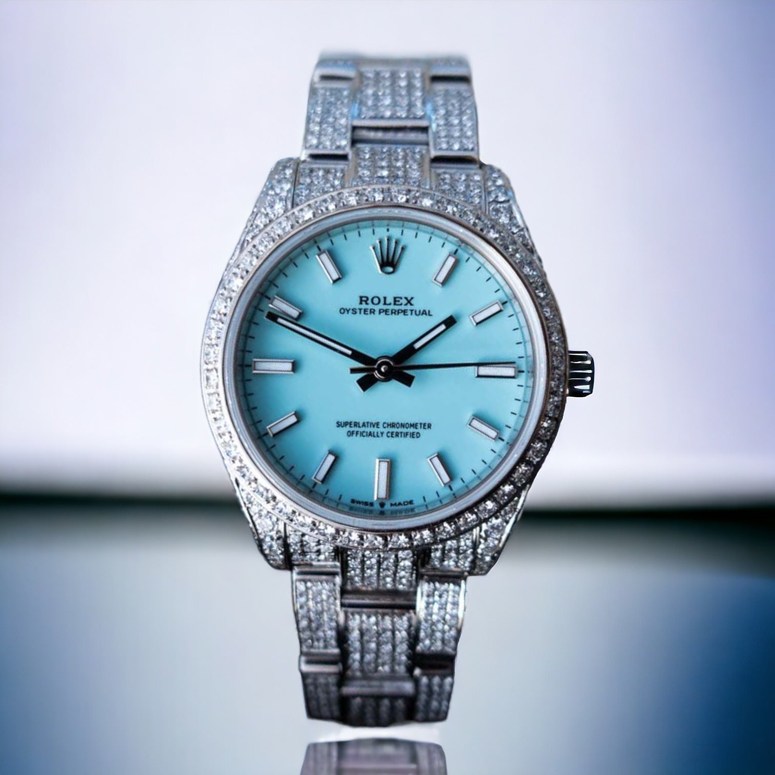 Oyster Perpetual 31 - Turquoise Blue Dial – Custom Diamond-Set - Iced Out