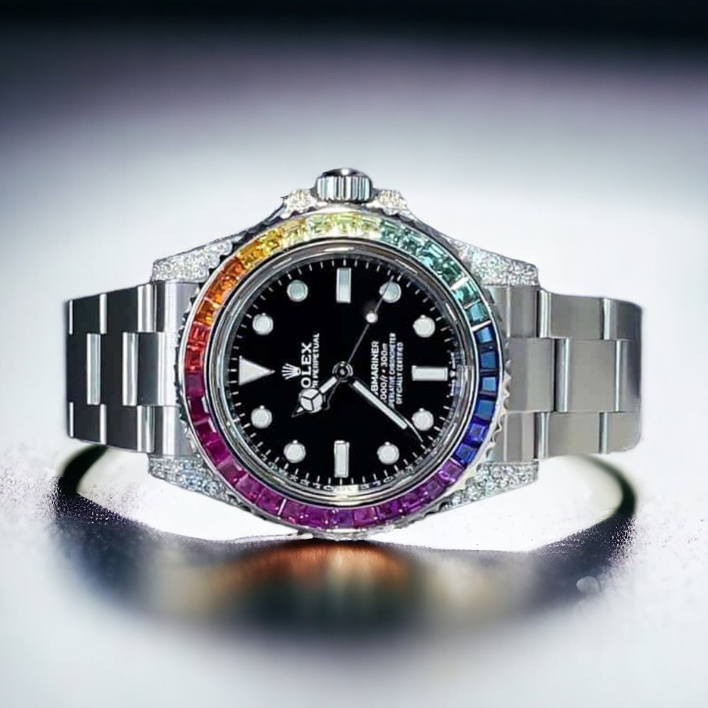 Submariner – 41 mm – Oyster – Black Dial – Custom Diamond-Set – “Rainbow” Bezel - Iced Out