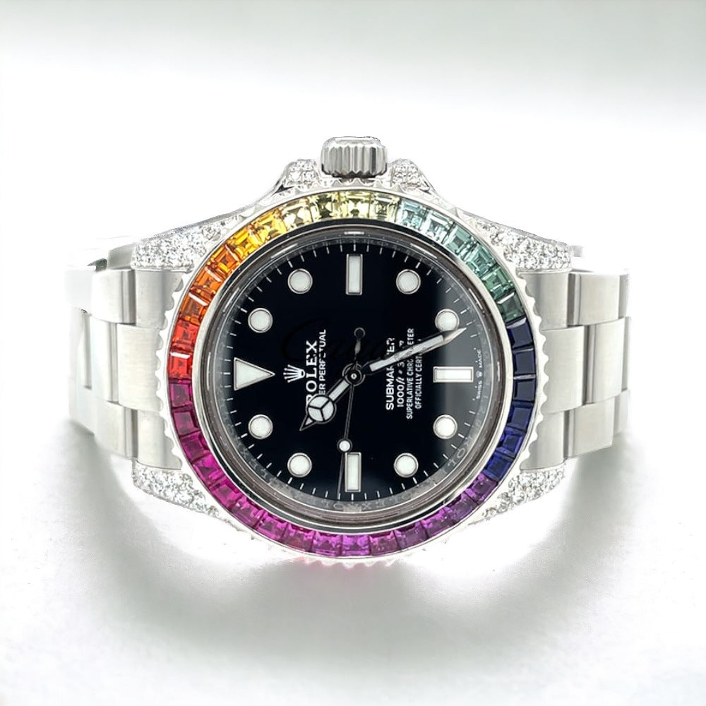 Submariner – 41 mm – Oyster – Black Dial – Custom Diamond-Set – “Rainbow” Bezel - Iced Out