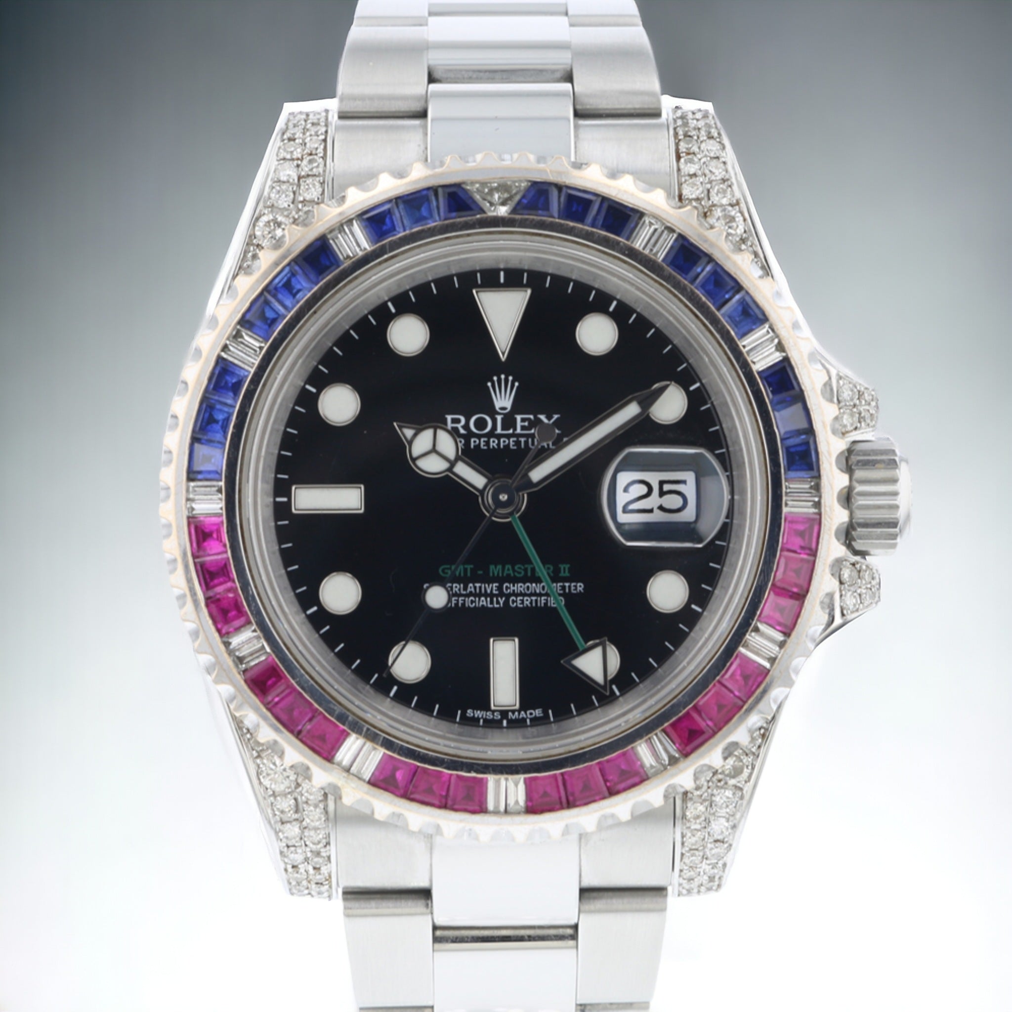 GMT-Master II - 40 mm – “Pepsi”- Oyster – Black Dial – Custom Diamond-Set - Iced Out