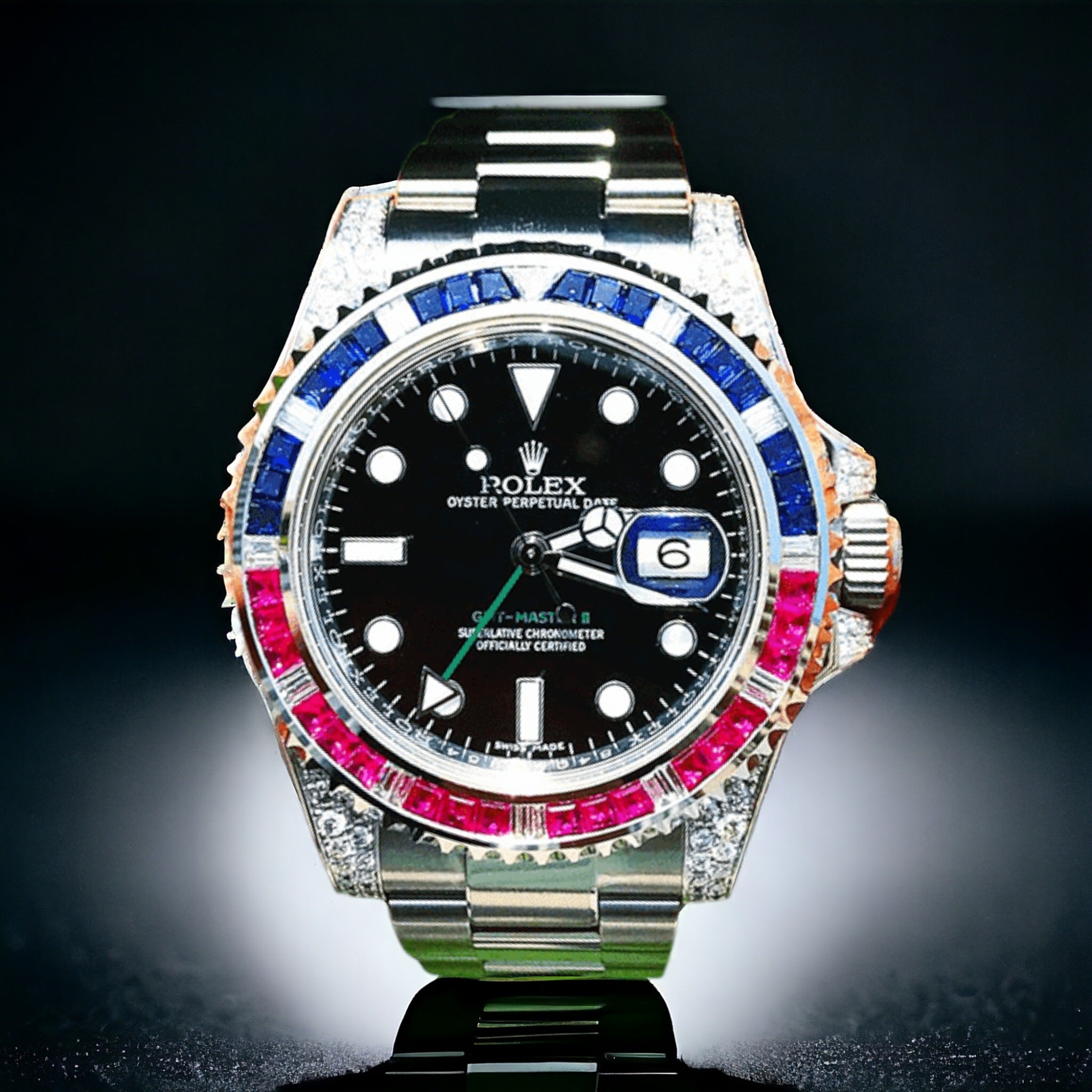 GMT-Master II - 40 mm – “Pepsi”- Oyster – Black Dial – Custom Diamond-Set - Iced Out