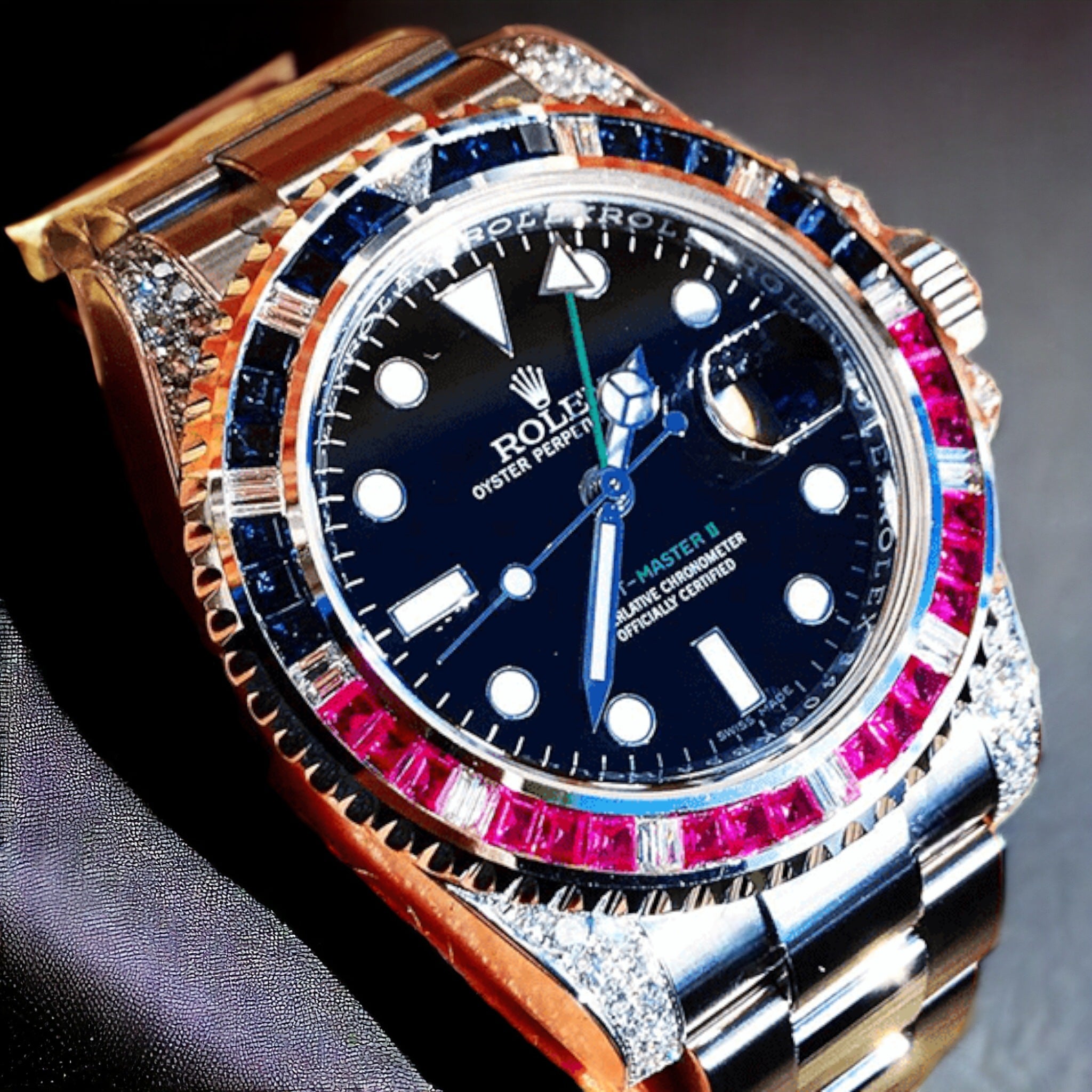 GMT-Master II - 40 mm – “Pepsi”- Oyster – Black Dial – Custom Diamond-Set - Iced Out