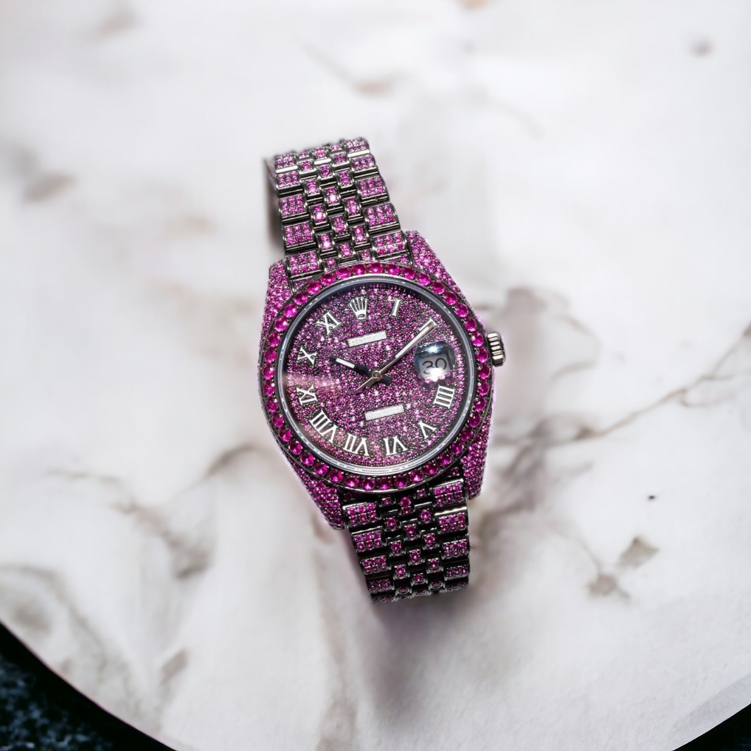 Datejust 41 Full Iced out – Diamonds – Pink Emeralds