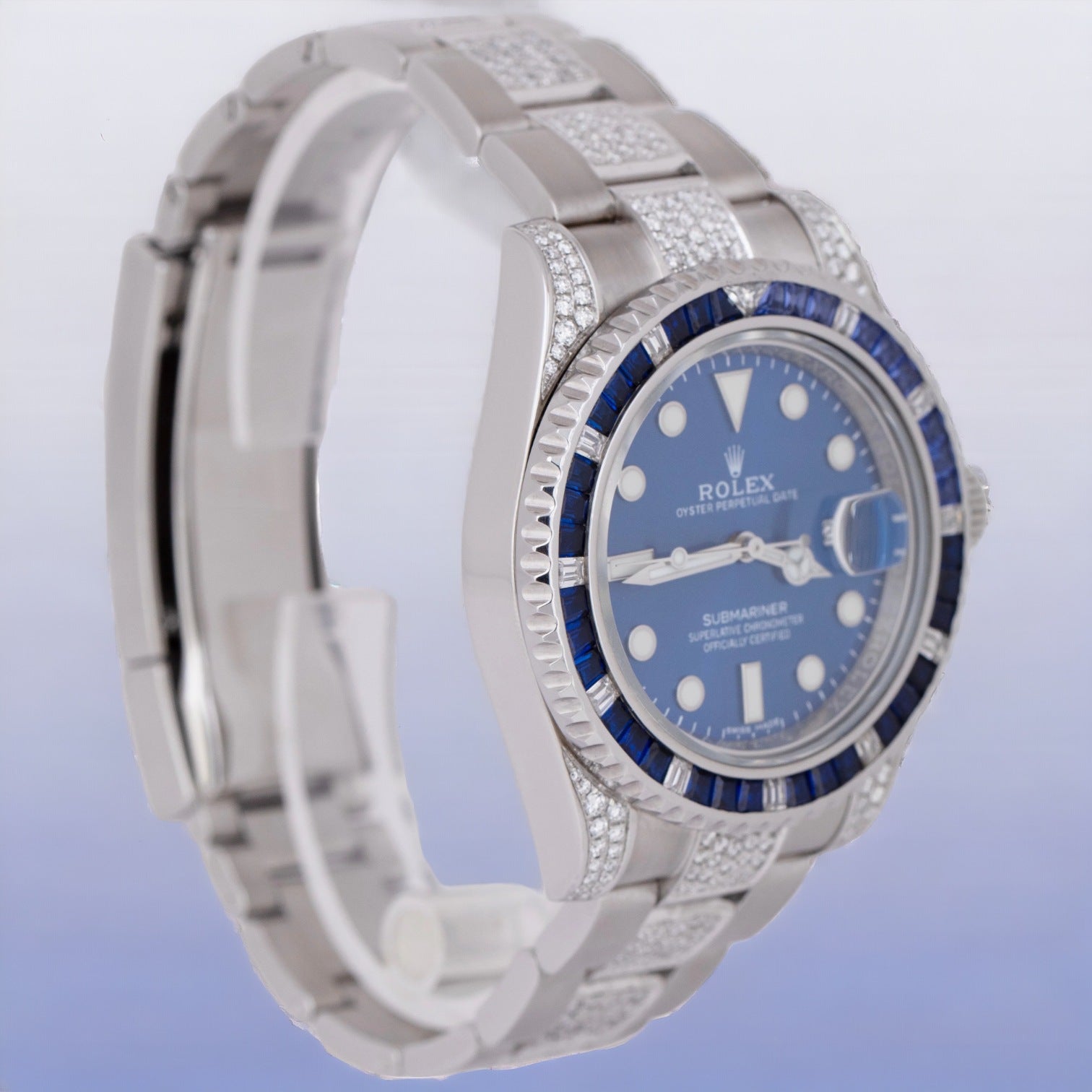 Submariner Date Custom Blue Dial DIAMOND SAPPHIRE 40mm Oyster 116610LN - Iced Out