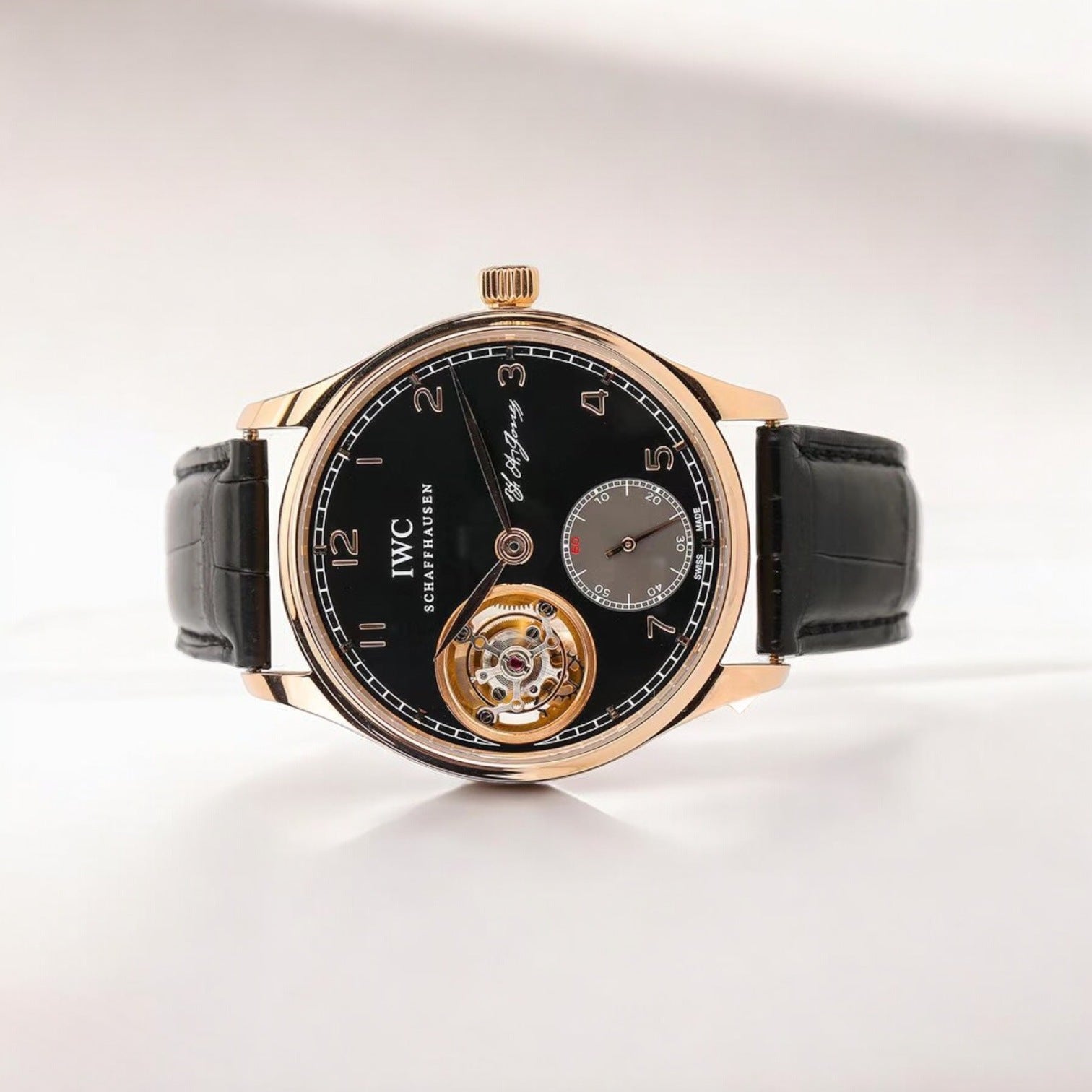 Portuguese Tourbillon Hand Wound 18K Rose Gold BLACK Dial LIMITED