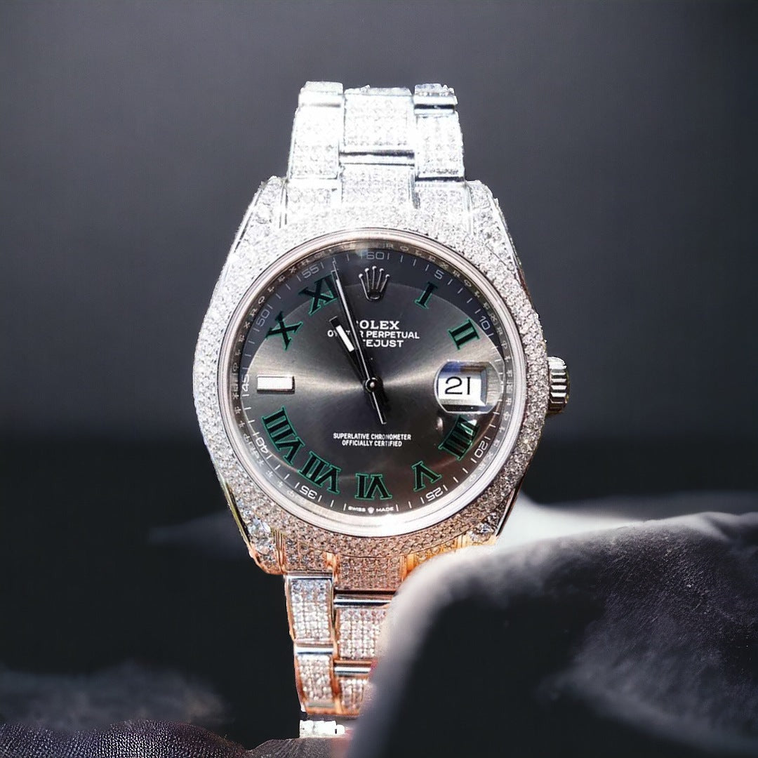 Datejust 41 - Oyster – “Wimbledon” Dial – Custom Diamond-Set (Pavé Bezel) - Iced Out