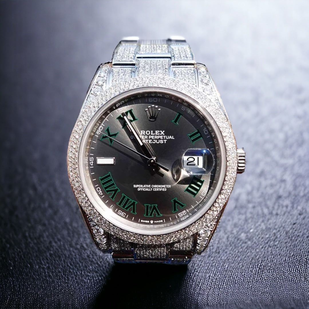 Datejust 41 - Oyster – “Wimbledon” Dial – Custom Diamond-Set (Pavé Bezel) - Iced Out