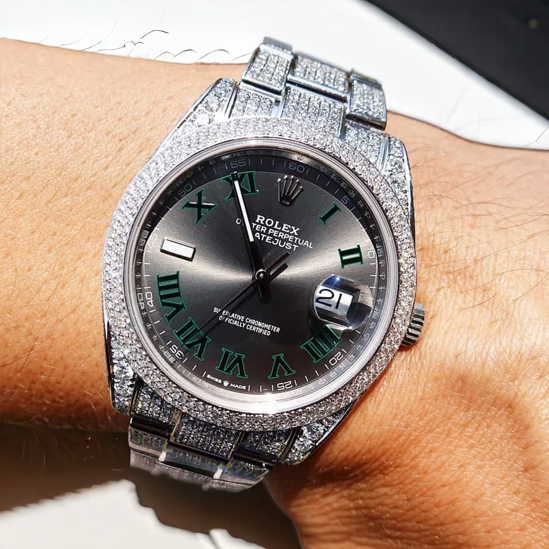 Datejust 41 - Oyster – “Wimbledon” Dial – Custom Diamond-Set (Pavé Bezel) - Iced Out
