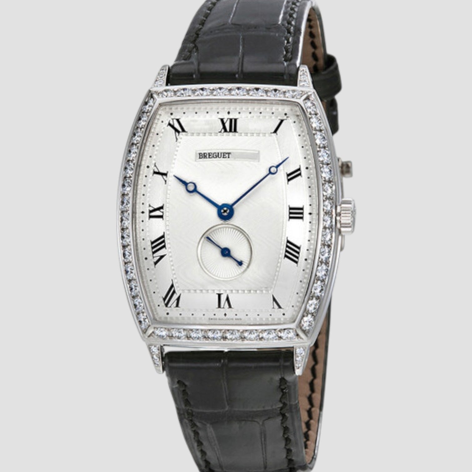 Heritage Silver Dial 18kt White Gold Diamond Black Leather Ladies Watch