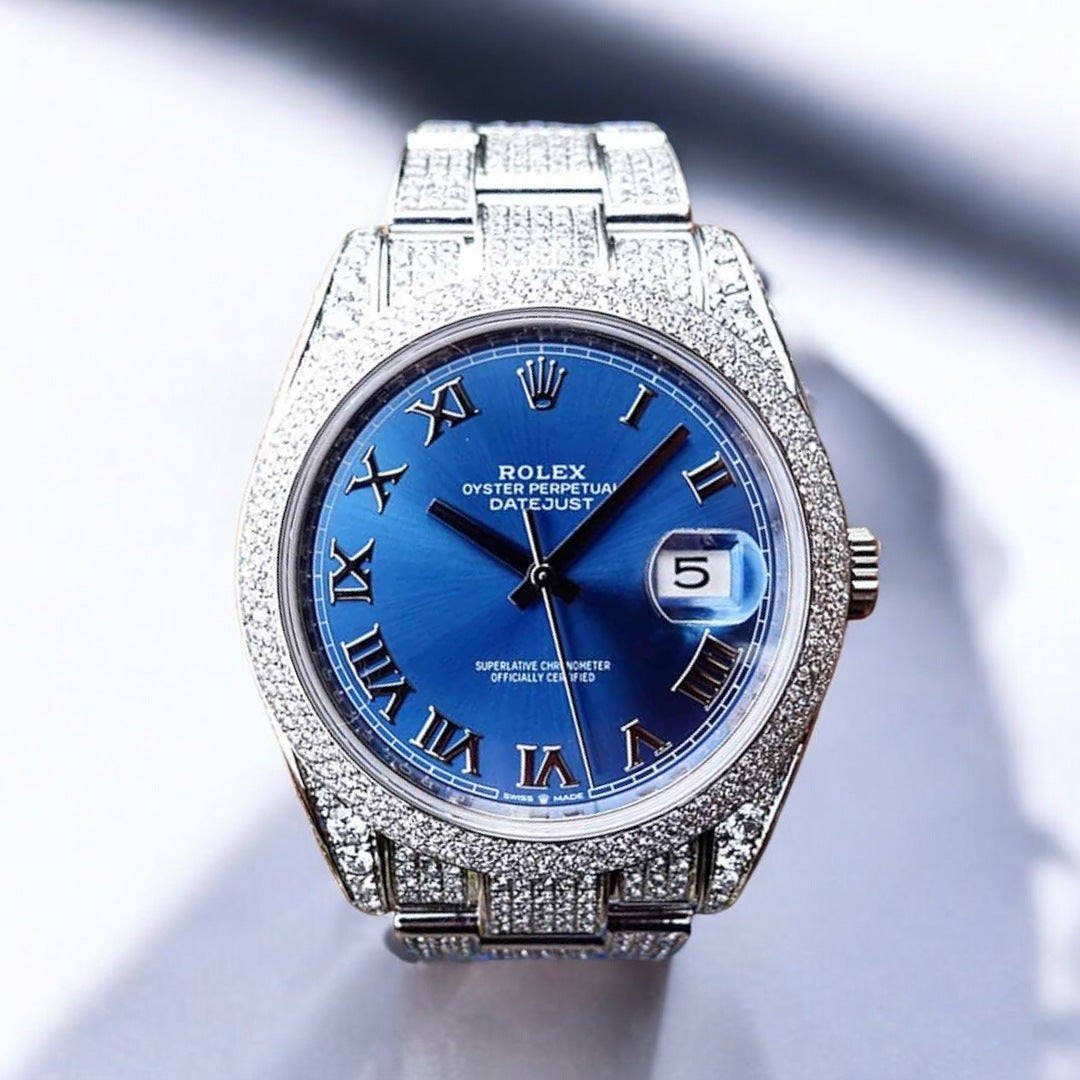 Datejust 41 – Oyster – Azzurro Dial – Custom Diamond-Set (Pavé Bezel) - Iced Out