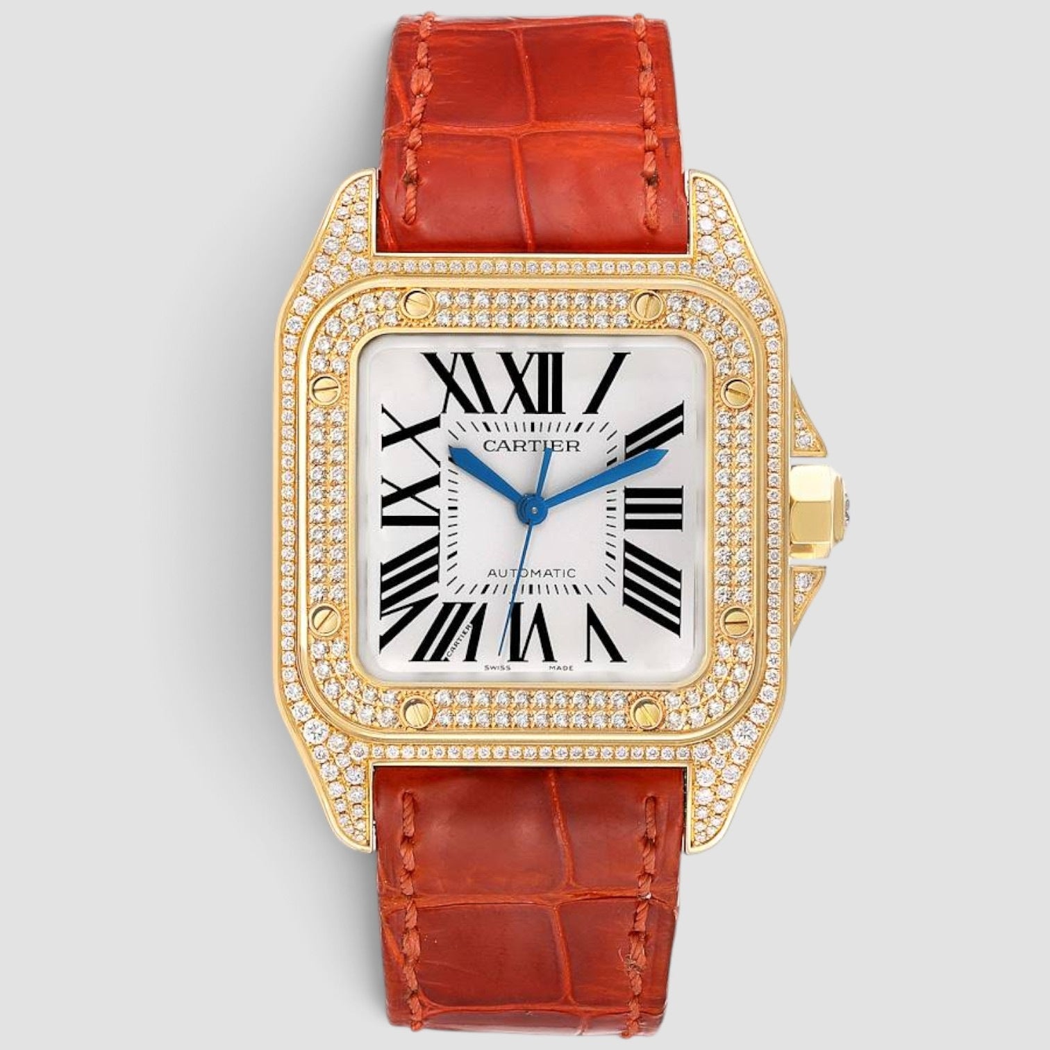 Santos 100 Midsize 18K Yellow Gold Diamond-Set Bezel