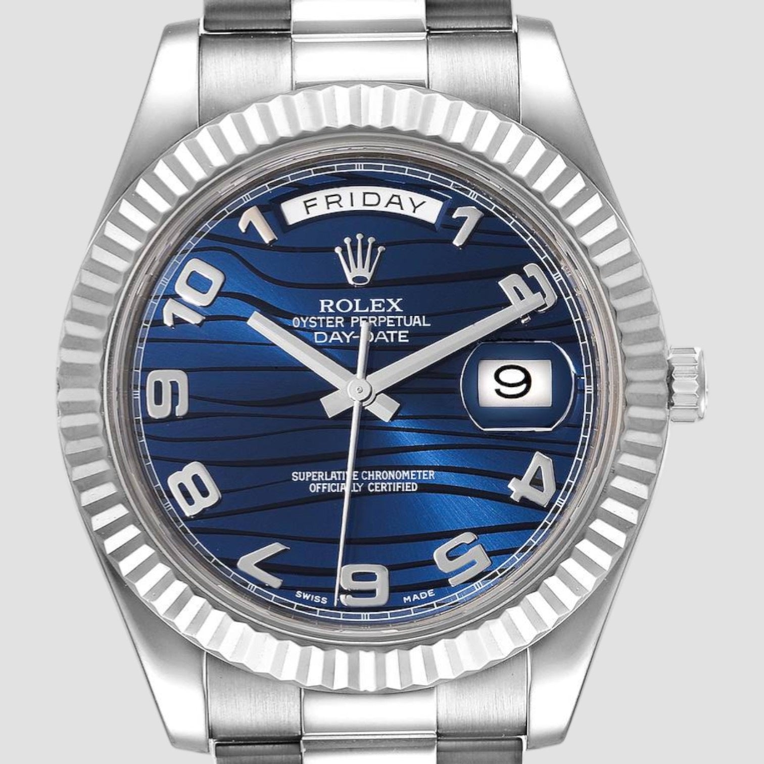 President Day-Date II White Gold Blue Dial Mens Watch