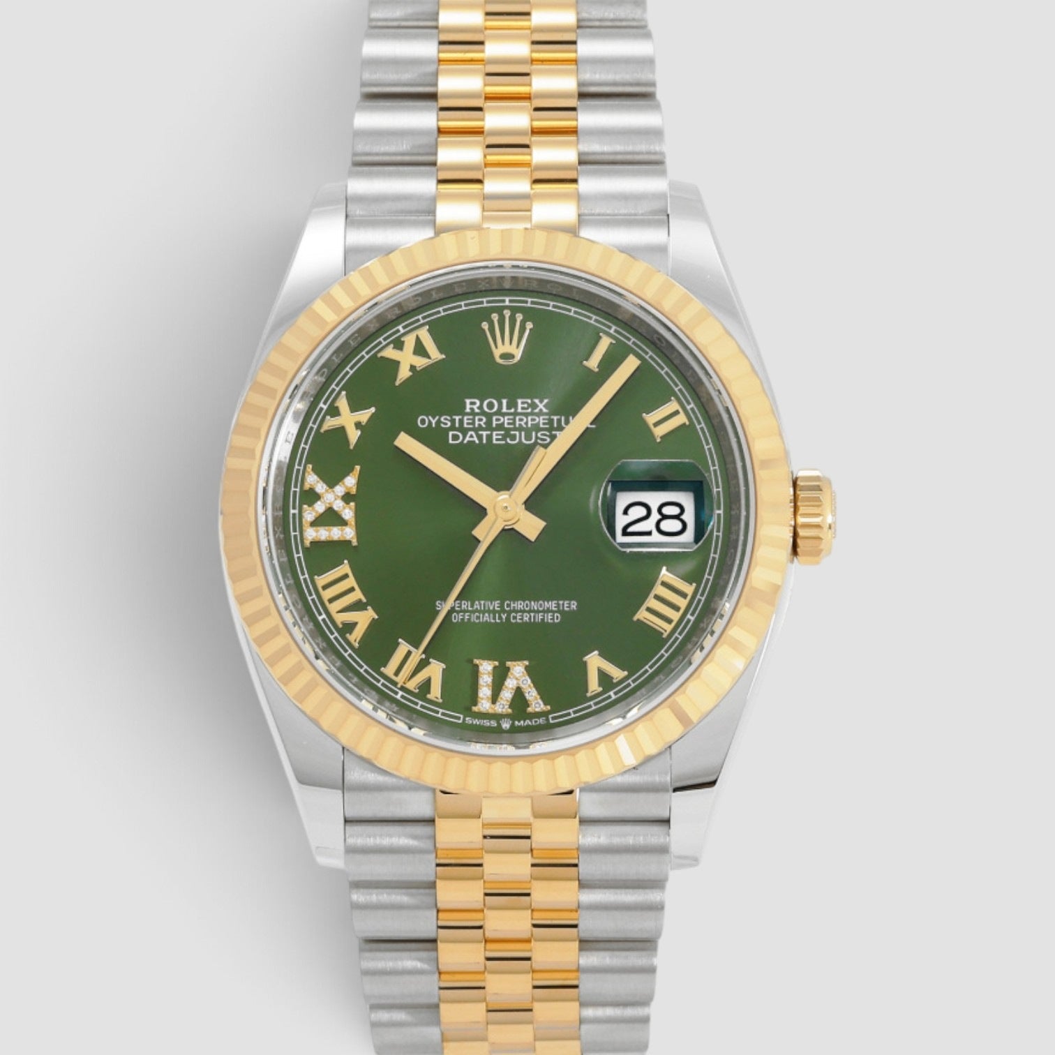 Datejust 36mm Oystersteel & 18K Yellow Gold Olive Green Diamond Dial