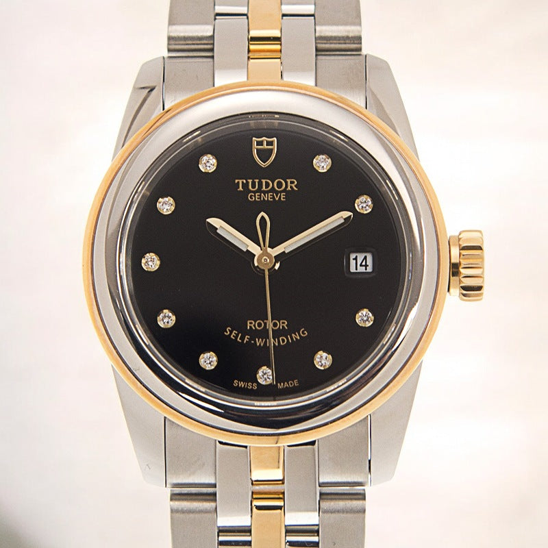 Glamour Date 26 Stainless Steel / Yellow Gold / Black-Diamond / Bracelet