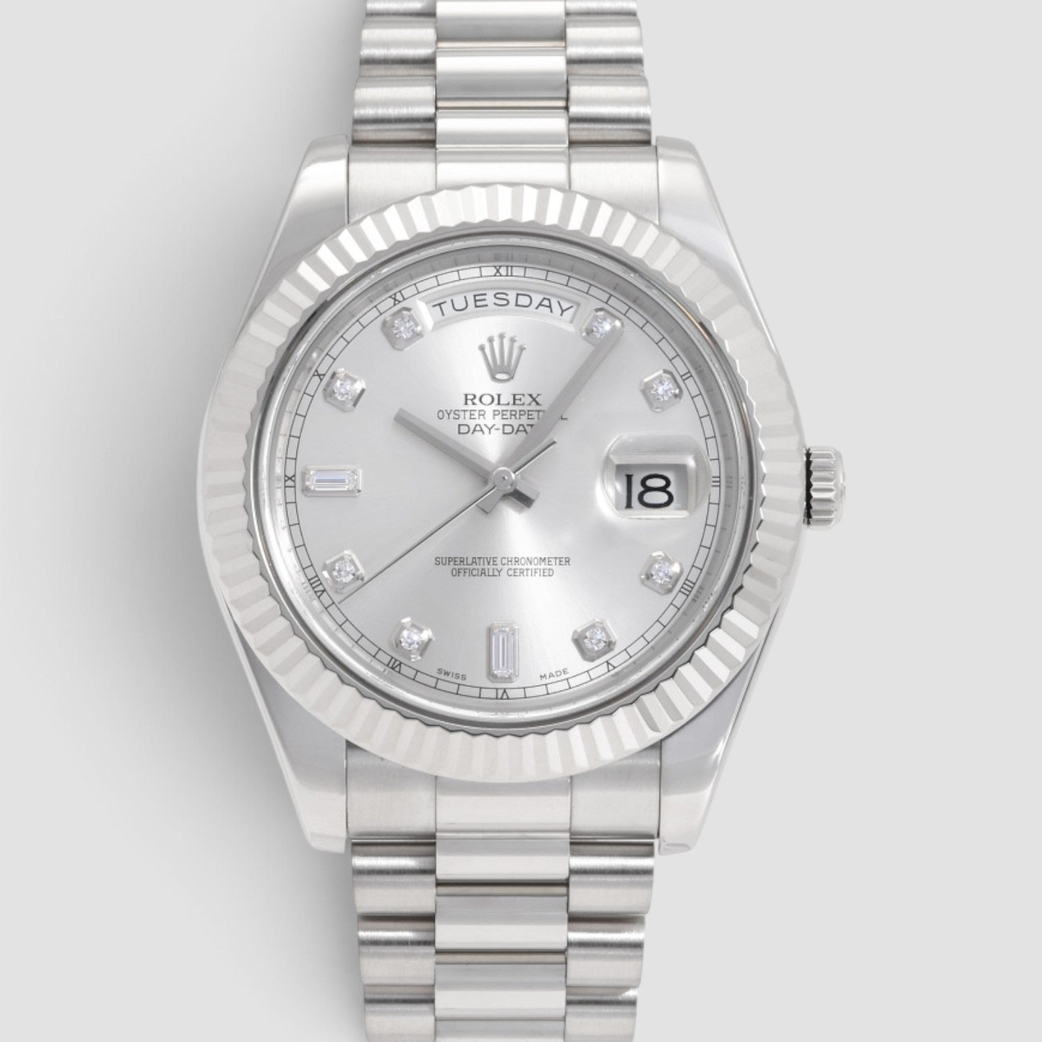 Day-Date II 41mm White Gold Silver Diamond Dial