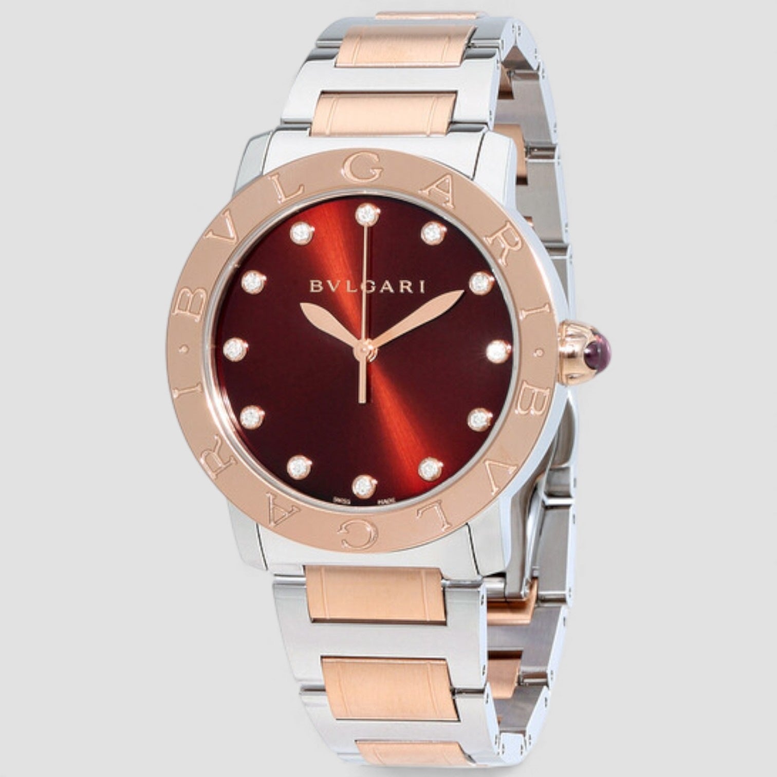 Brown Lacquered Diamond Dial Stainless Steel & 18k Pink Gold 37mm Ladies Watch