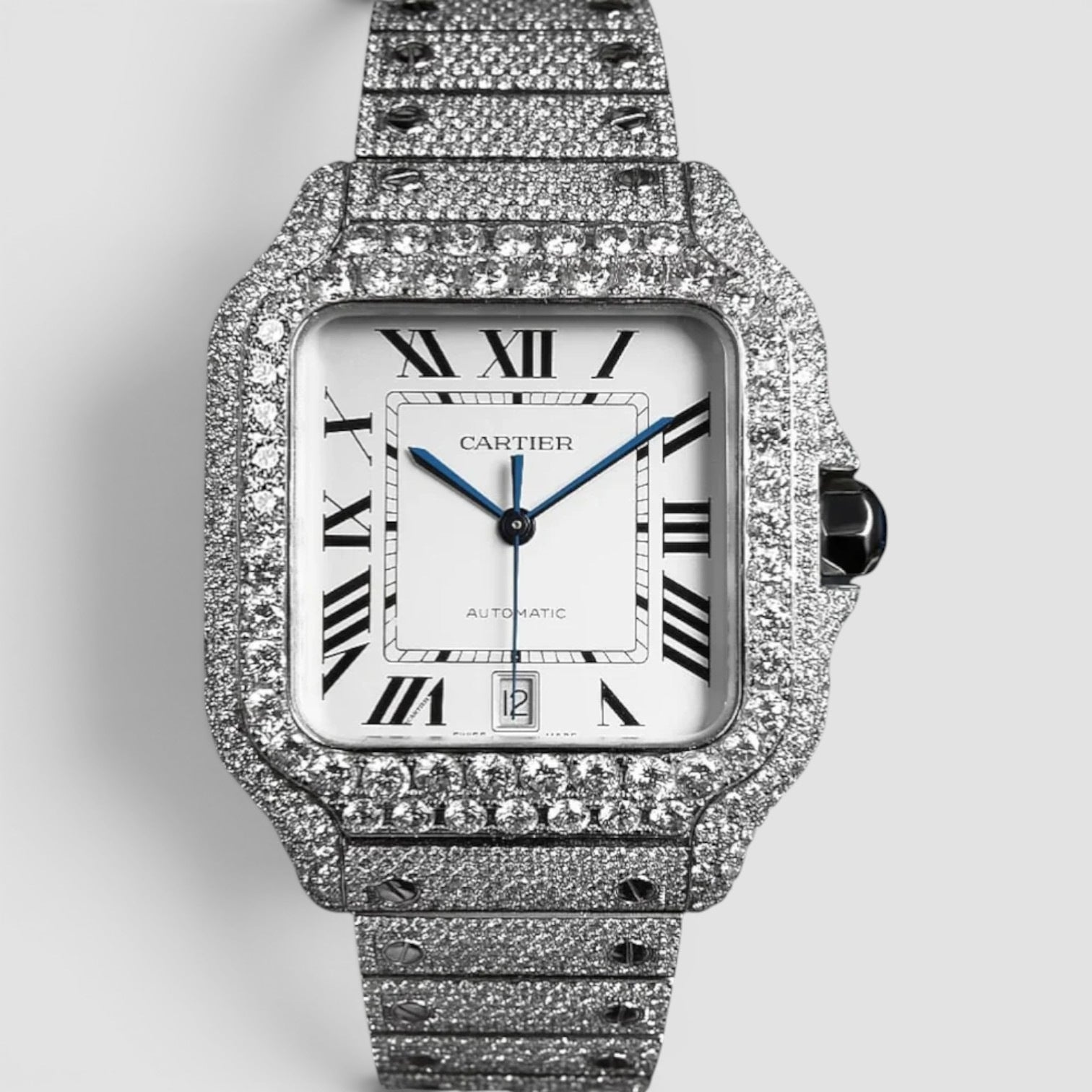 Santos Steel Diamond-Set with White Roman Dial Blue Swords