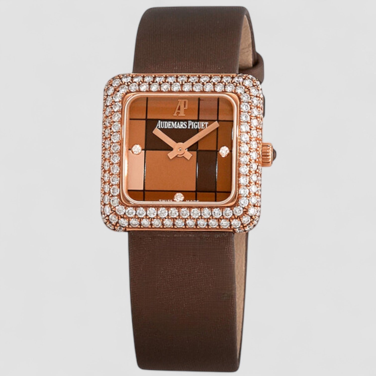 Brown Dial 18K Rose Gold Diamond Ladies Watch