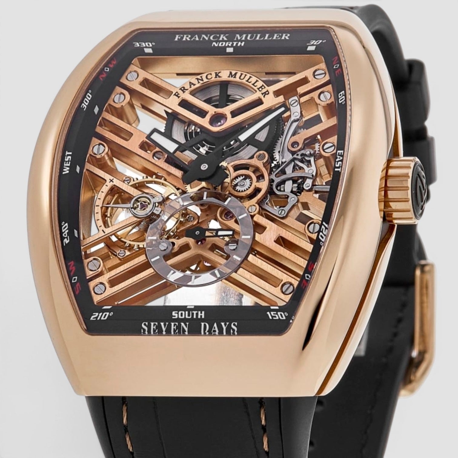 Vanguard 7 Day Power Reserve Skeleton 18kt Rose Gold Men's Watch