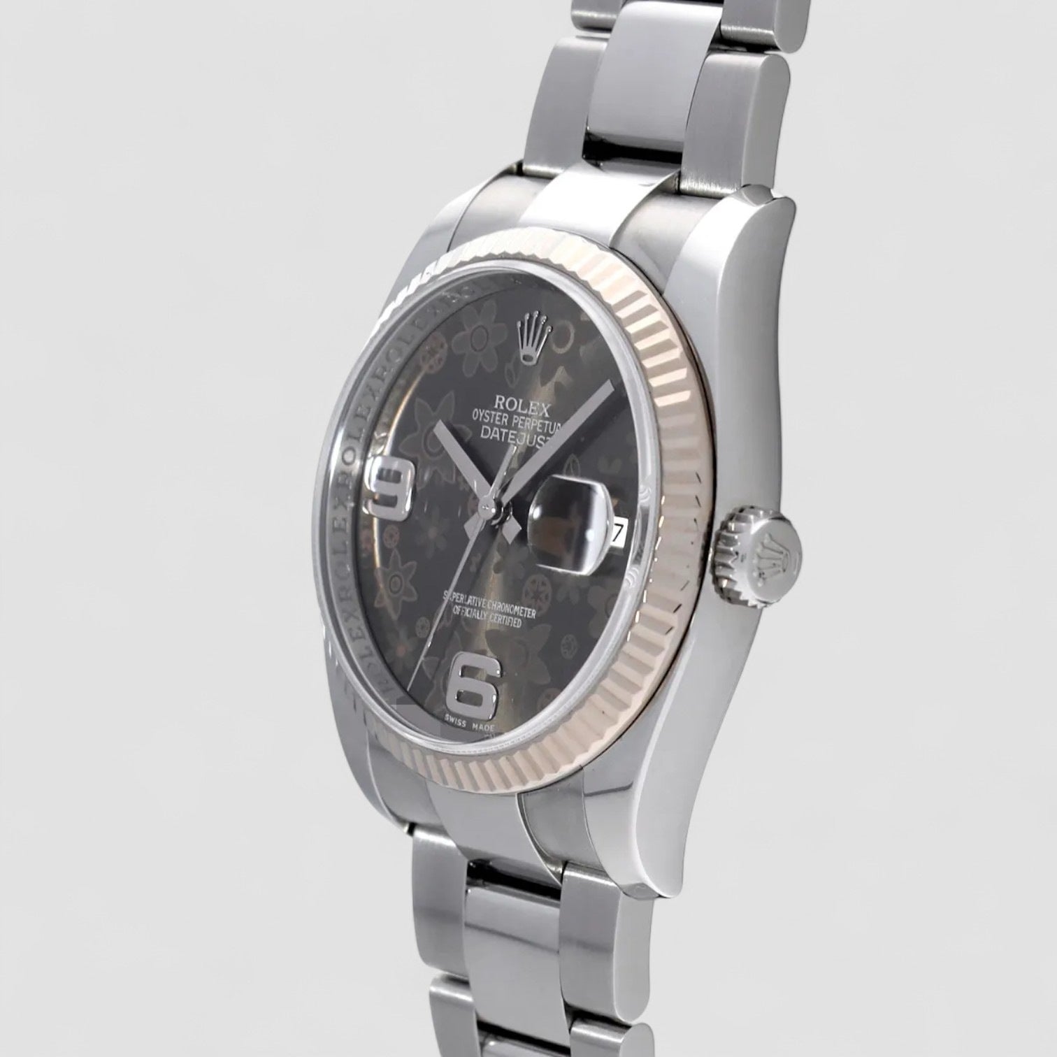 Datejust Stainless Steel Fluted Bezel Bronze Floral Motif Dial