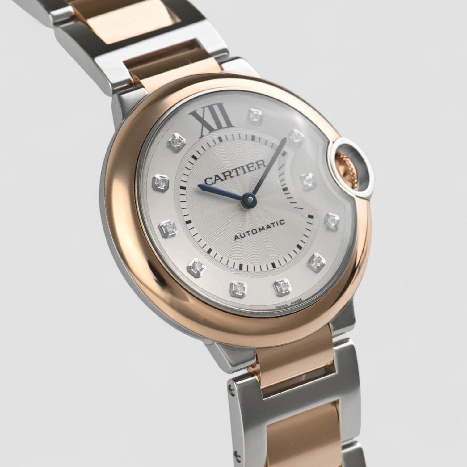 Ballon Bleu Automatic Diamond Dial Ladies Steel and 18kt Rose Gold Watch